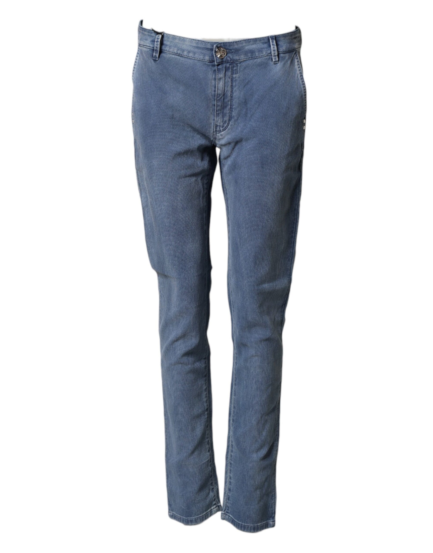 Nine In The Morning Blue Cotton Stretch Men Chino Trouser Pants | Regal Royce