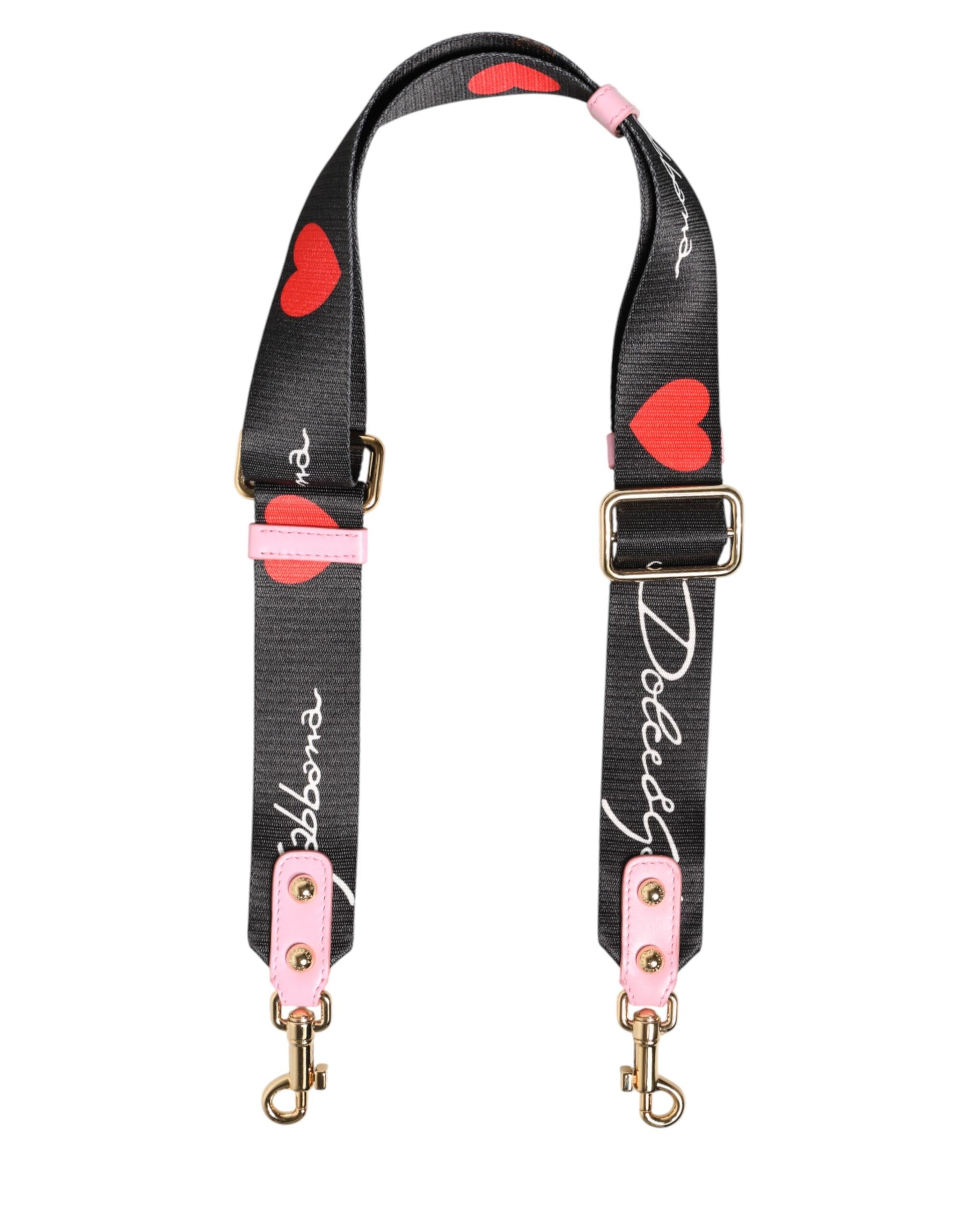 Dolce & Gabbana Strap Black Pink Canvas Heart Logo Bag Accessory Shoulder | Regal Royce