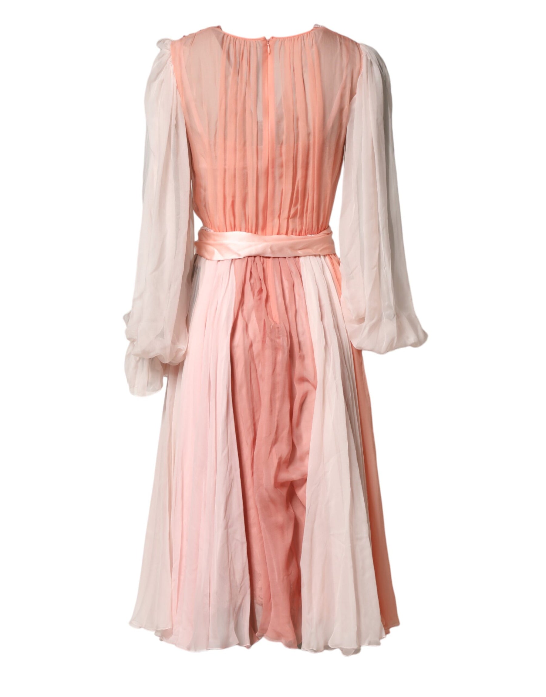 Dolce & Gabbana Pink Silk Tulle Long Sleeve V-neck Dress | Regal Royce