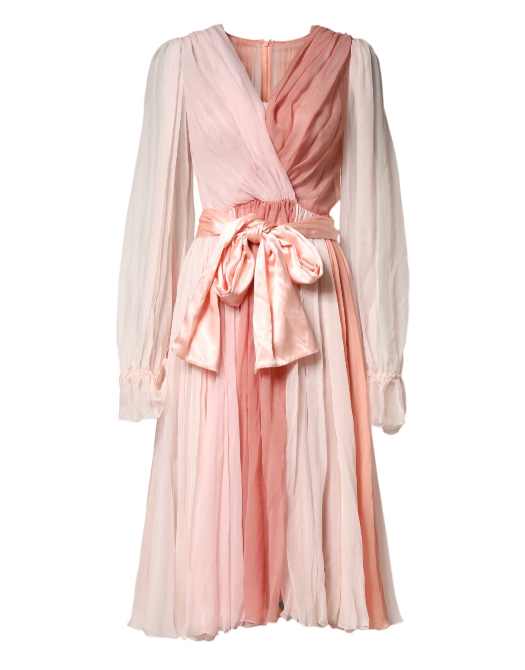 Dolce & Gabbana Pink Silk Tulle Long Sleeve V-neck Dress | Regal Royce