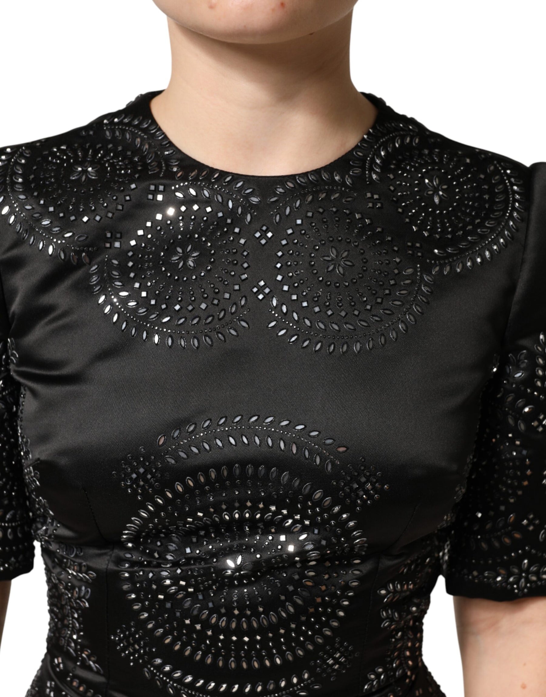 Dolce & Gabbana Black Embellished Short Sleeve Sheath Dress | Regal Royce