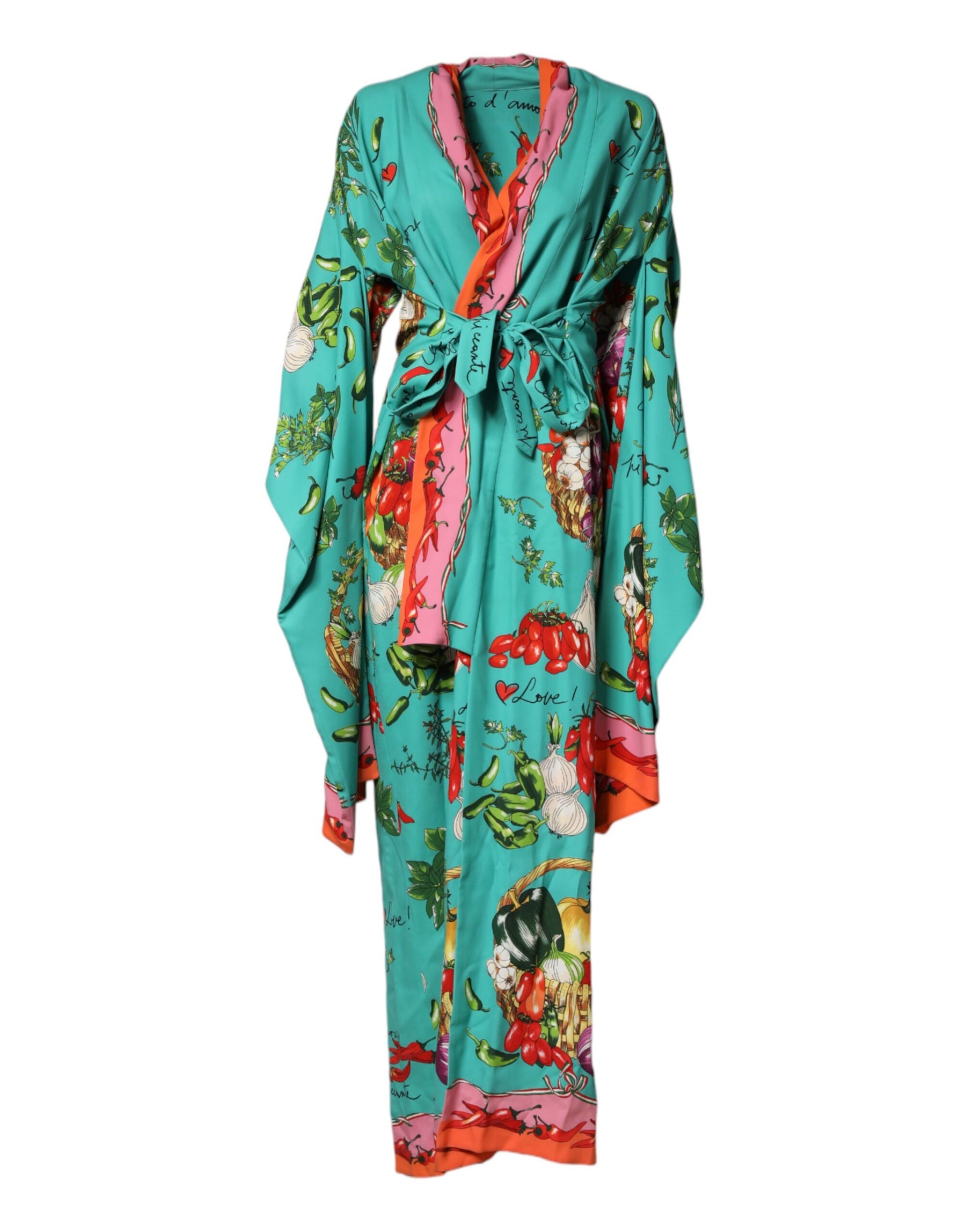 Dolce & Gabbana Green Printed Long Sleeve Wrap Coat Dress | Regal Royce