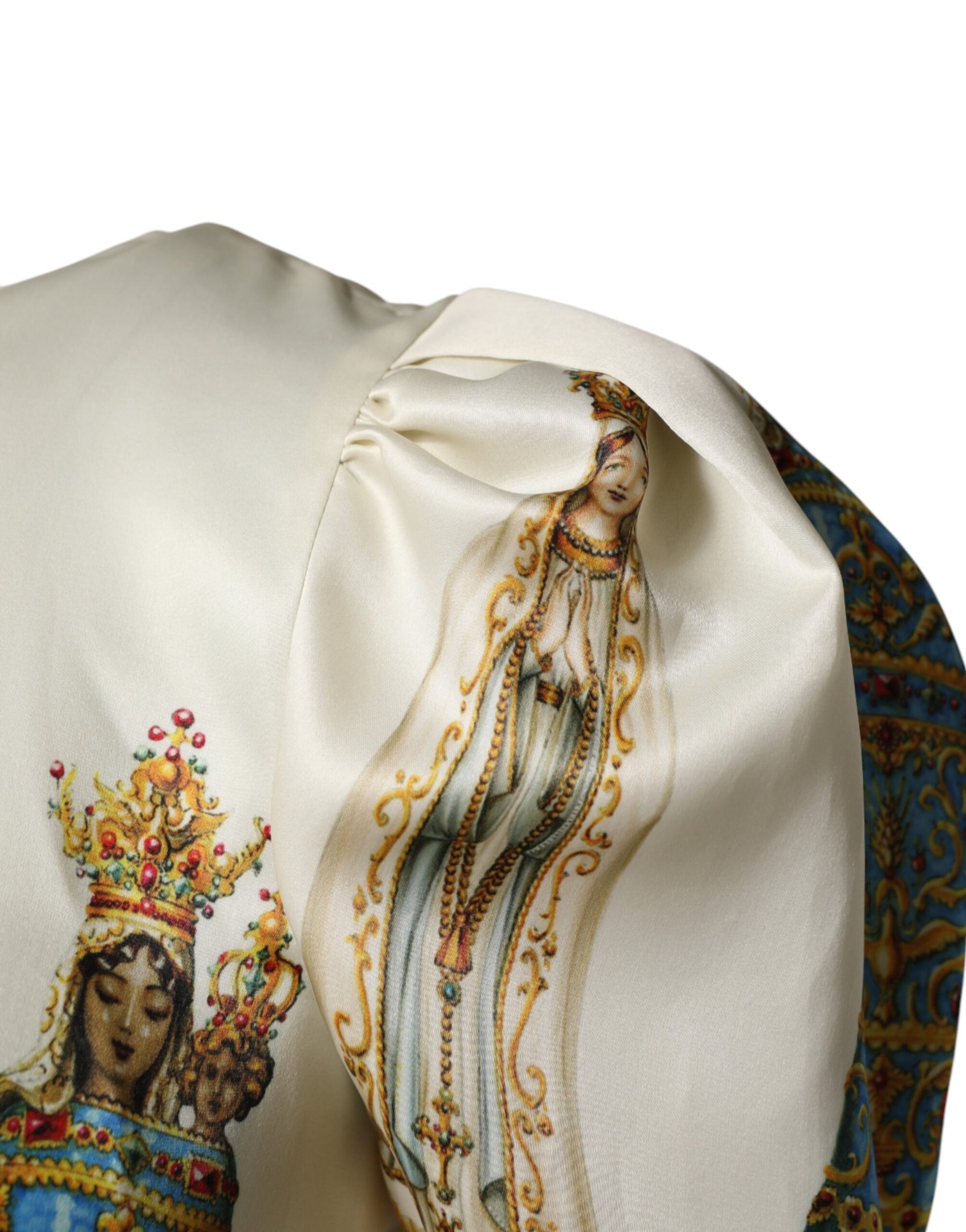 Dolce & Gabbana Beige Madonne Print Silk Short Sleeve Dress | Regal Royce