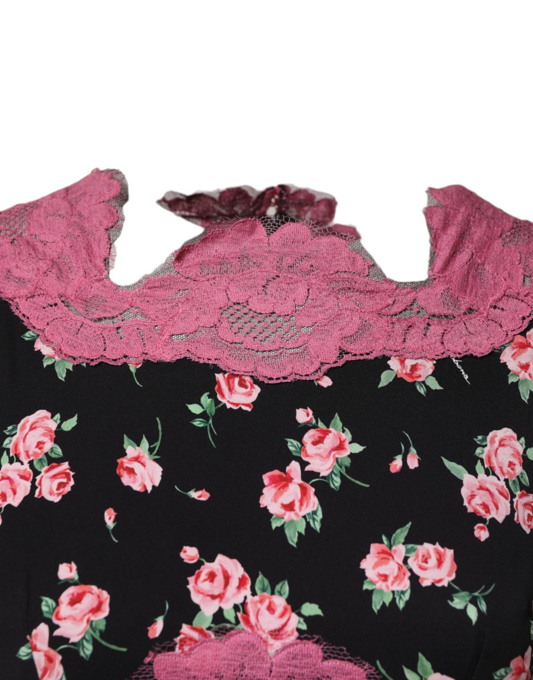 Dolce & Gabbana Black Pink Floral Lace Silk Sheath Dress | Regal Royce