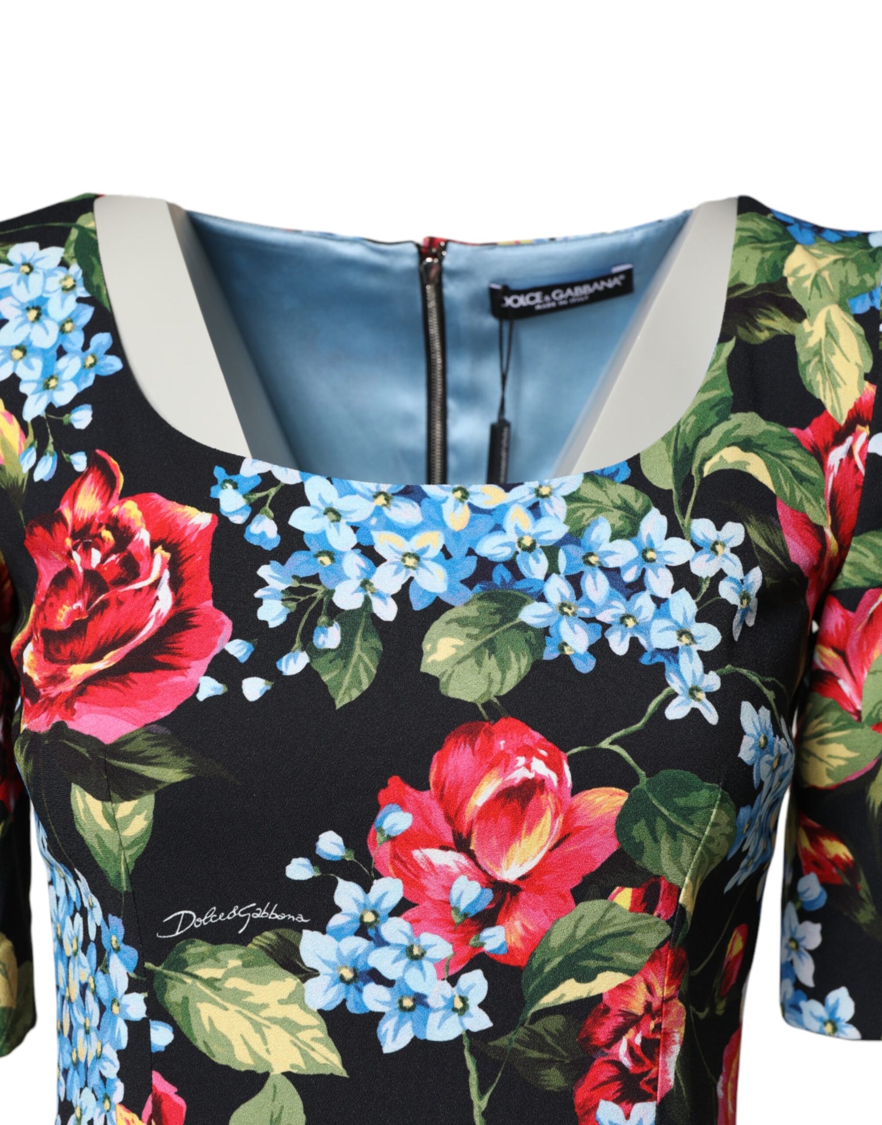 Dolce & Gabbana Black Floral Print Viscose Sheath Midi Dress | Regal Royce