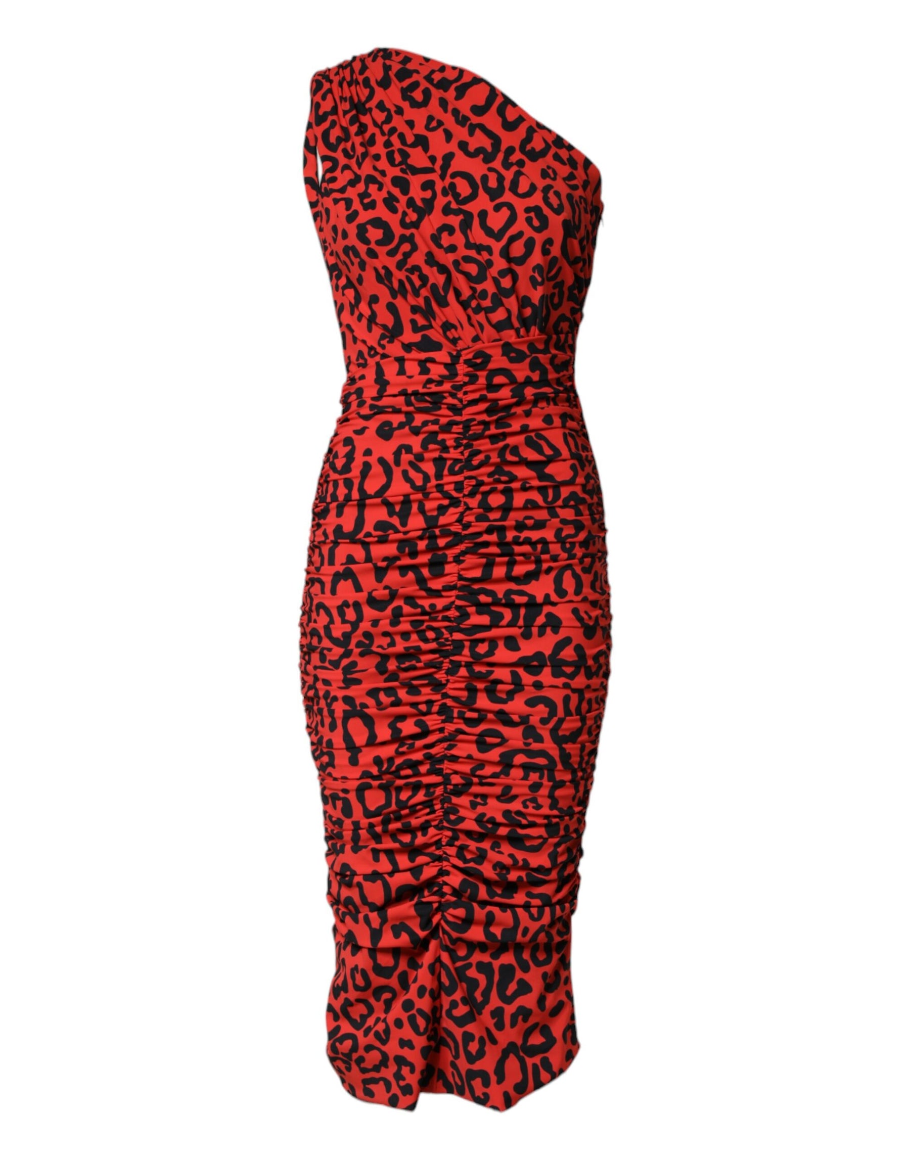 Dolce & Gabbana Red Leopard Print Nylon Sheath Midi Dress | Regal Royce
