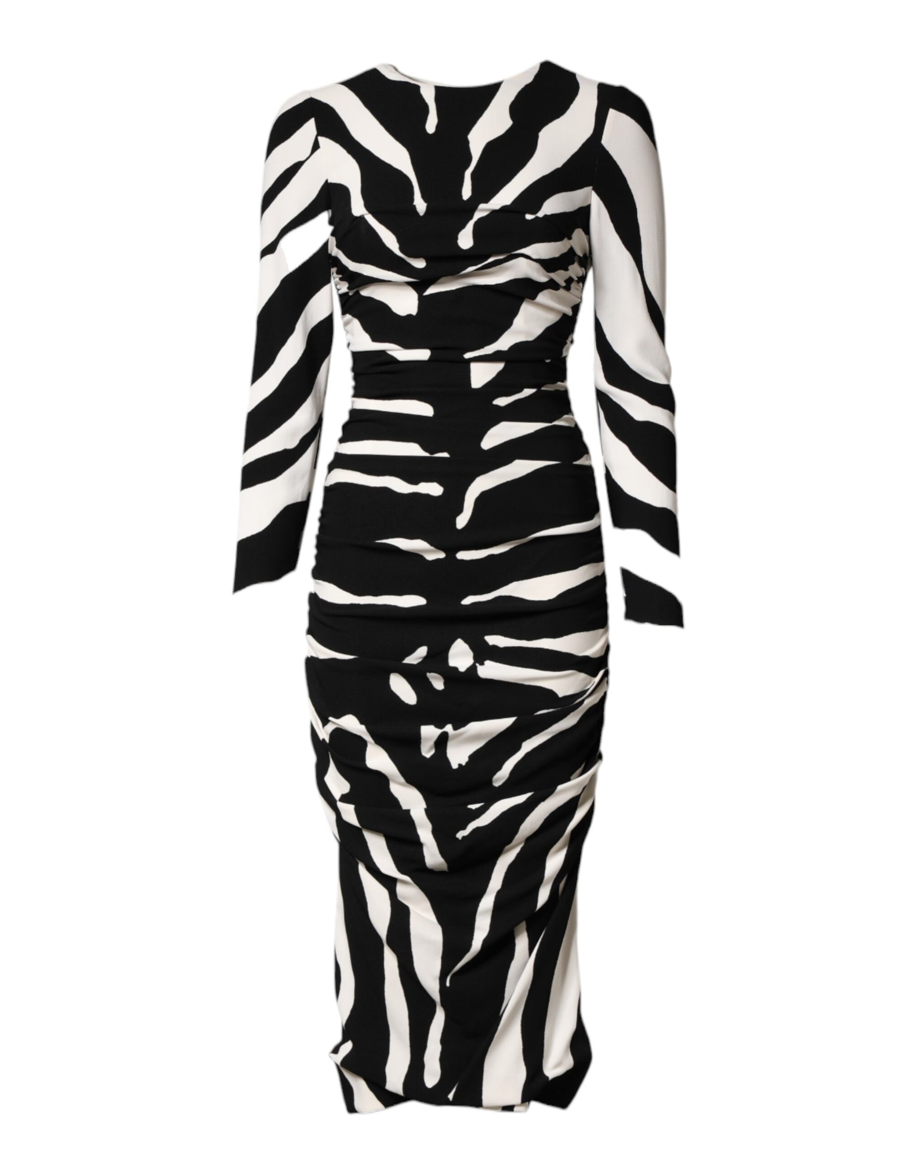 Dolce & Gabbana Black White Zebra Viscose Sheath Midi Dress | Regal Royce