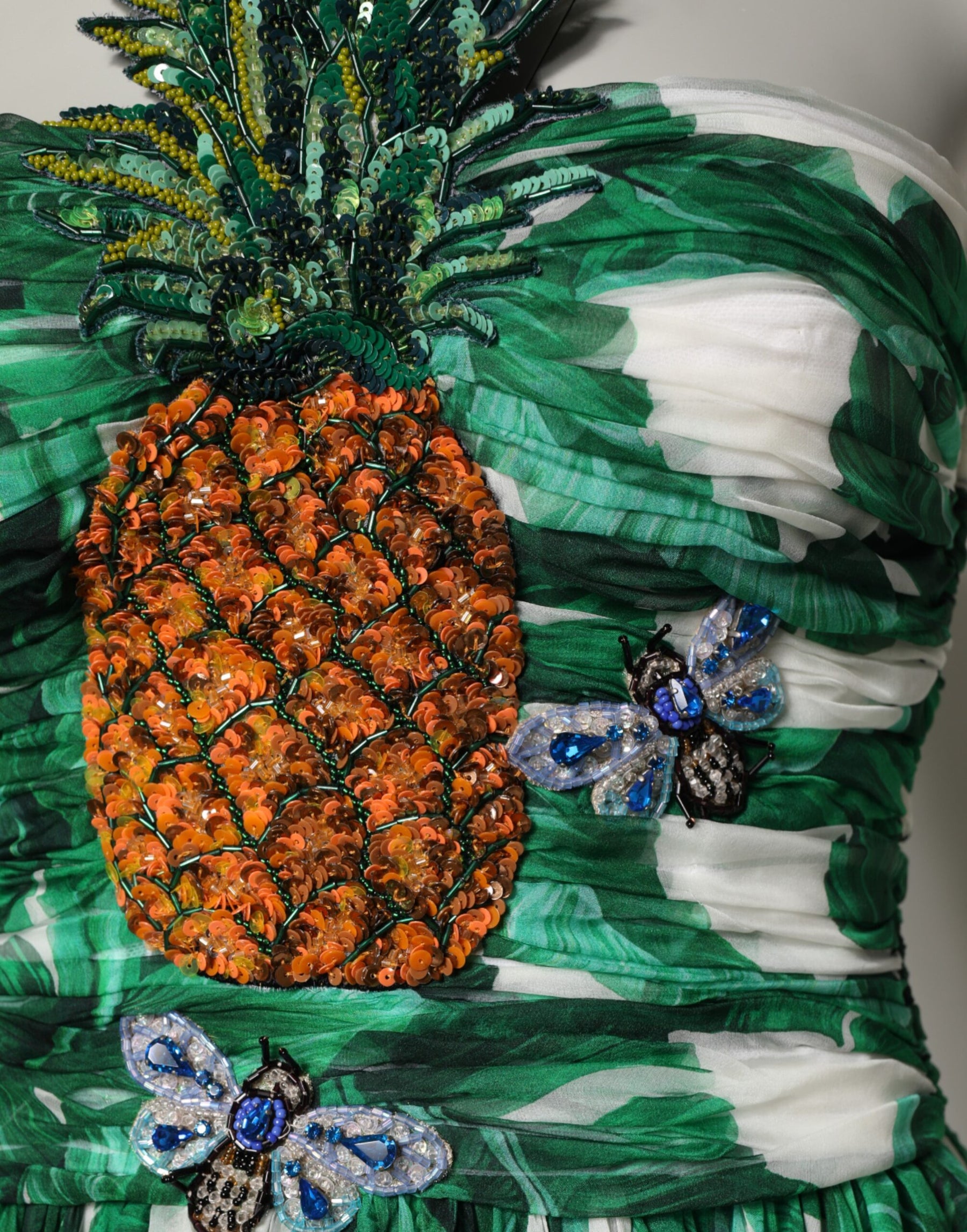 Dolce & Gabbana Green Pineapple Embellished BananaLeaf Dress | Regal Royce