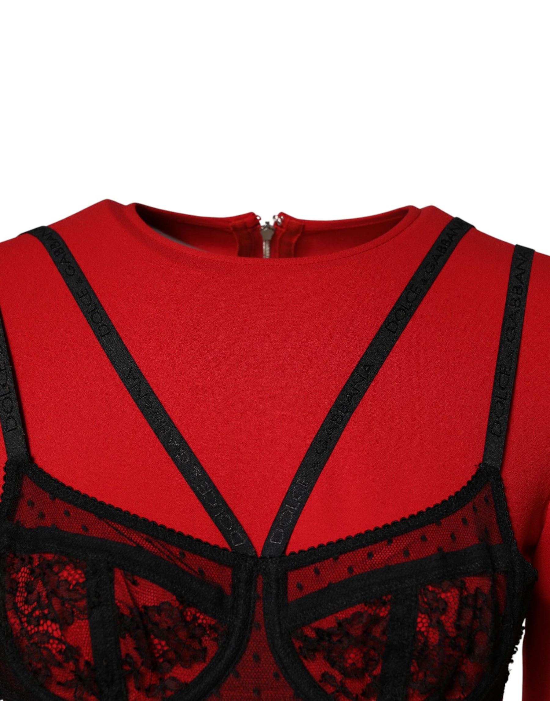 Dolce & Gabbana Black Red Contrasting Bra Cady Midi Dress | Regal Royce