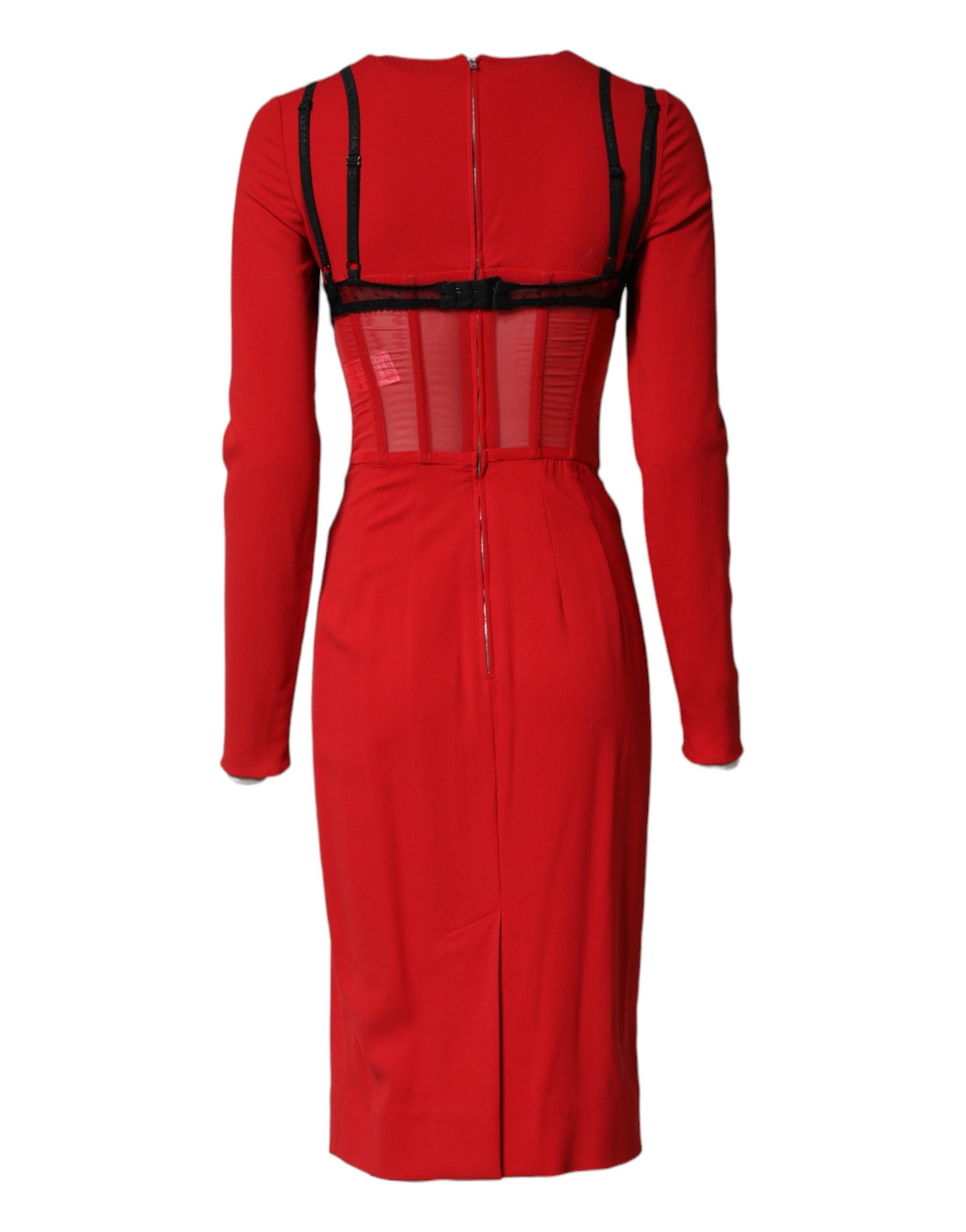 Dolce & Gabbana Black Red Contrasting Bra Cady Midi Dress | Regal Royce