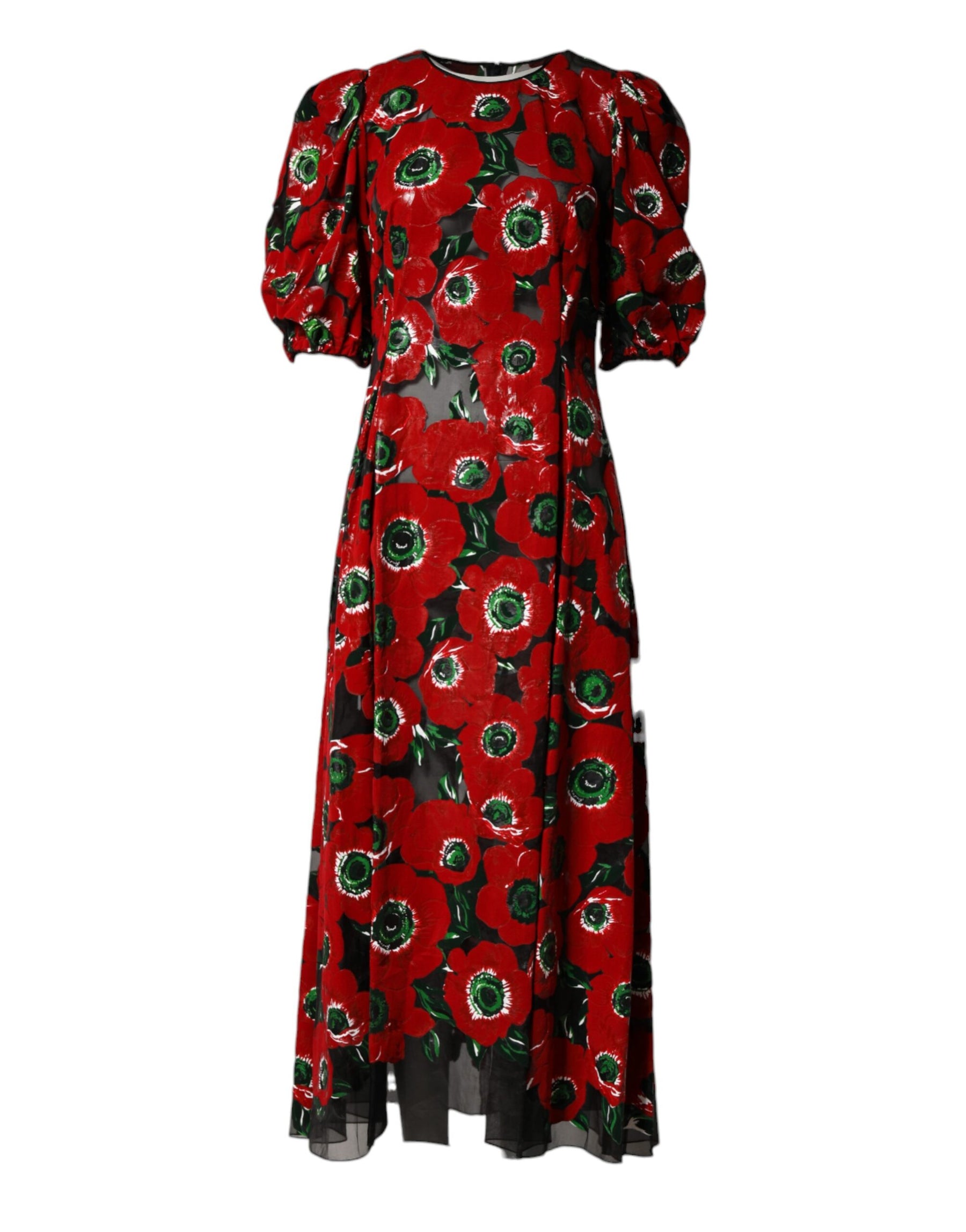 Dolce & Gabbana Red Floral Print Nylon A-line Midi Dress | Regal Royce