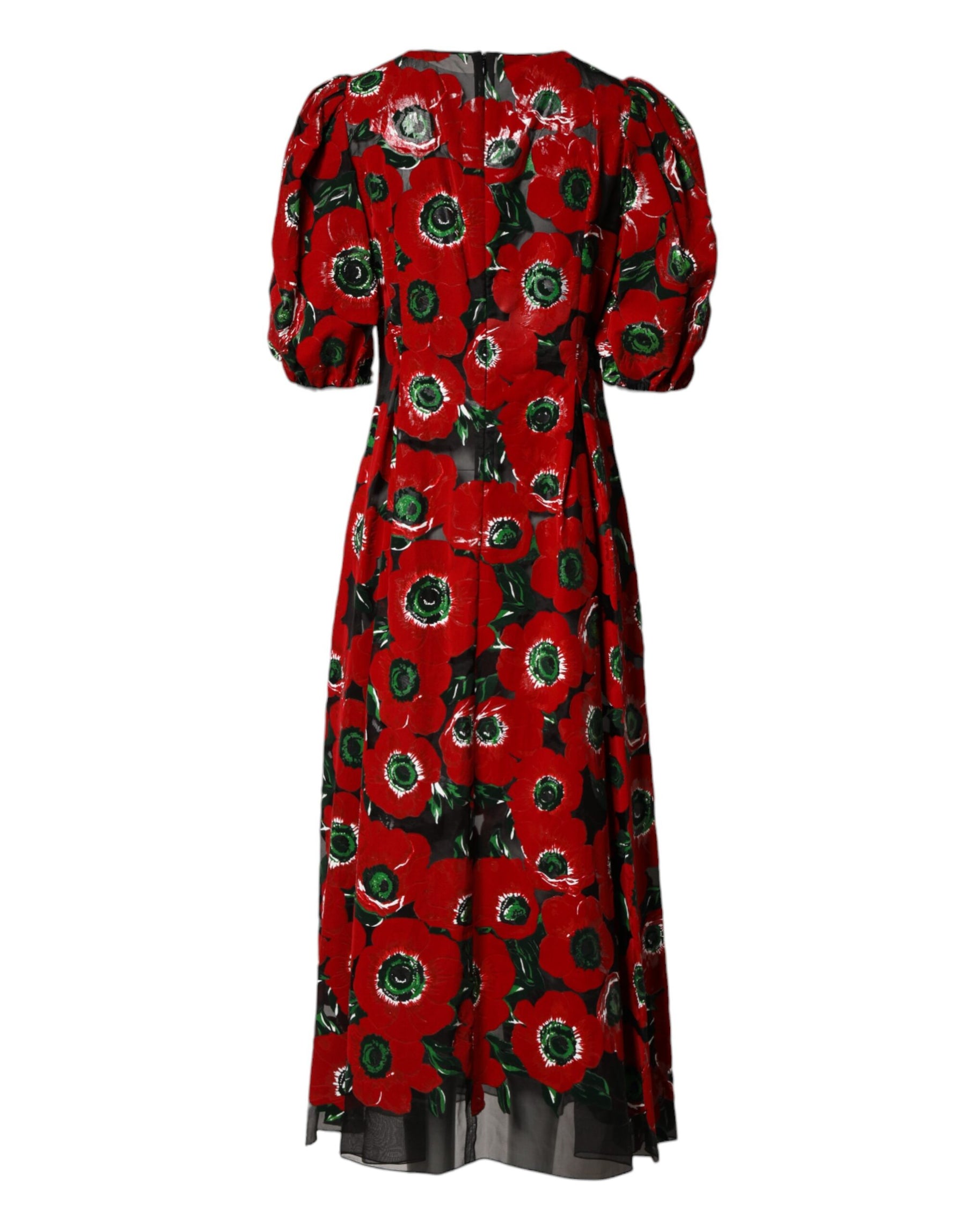 Dolce & Gabbana Red Floral Print Nylon A-line Midi Dress | Regal Royce