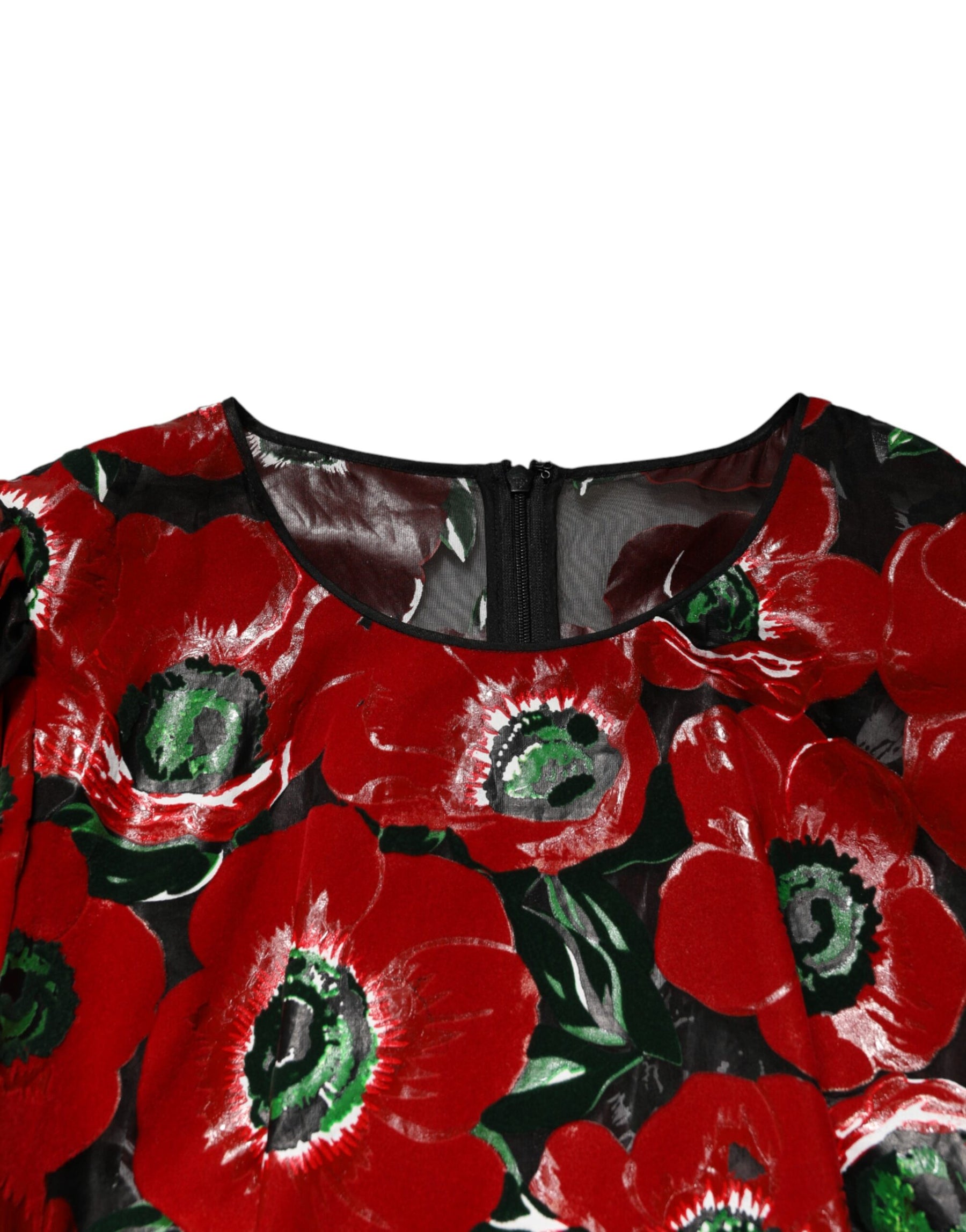 Dolce & Gabbana Red Floral Print Nylon A-line Midi Dress | Regal Royce