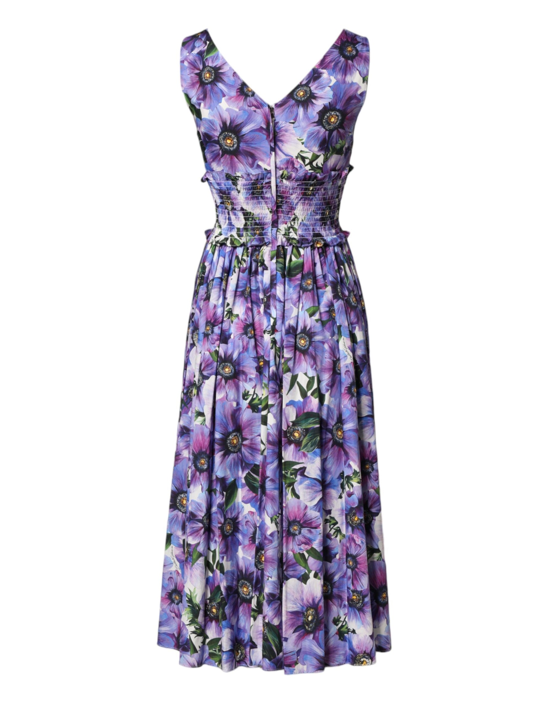 Dolce & Gabbana Purple Anemone Print Pleated Midi Dress | Regal Royce
