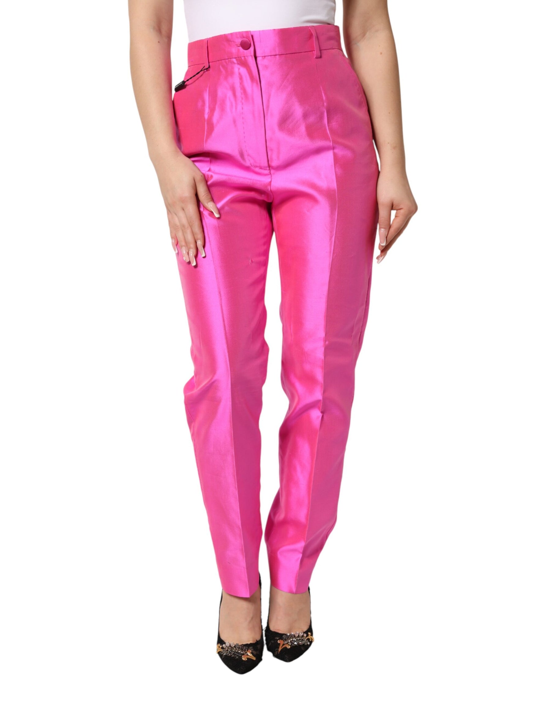 Dolce & Gabbana Pink Silk High Waist Dress Trousers Pants | Regal Royce