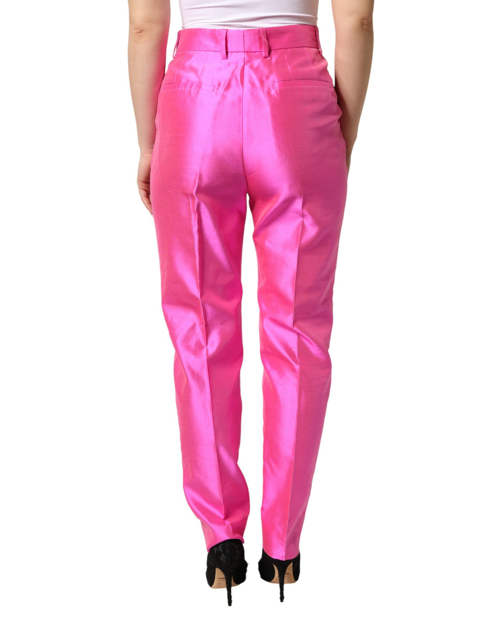 Dolce & Gabbana Pink Silk High Waist Dress Trousers Pants