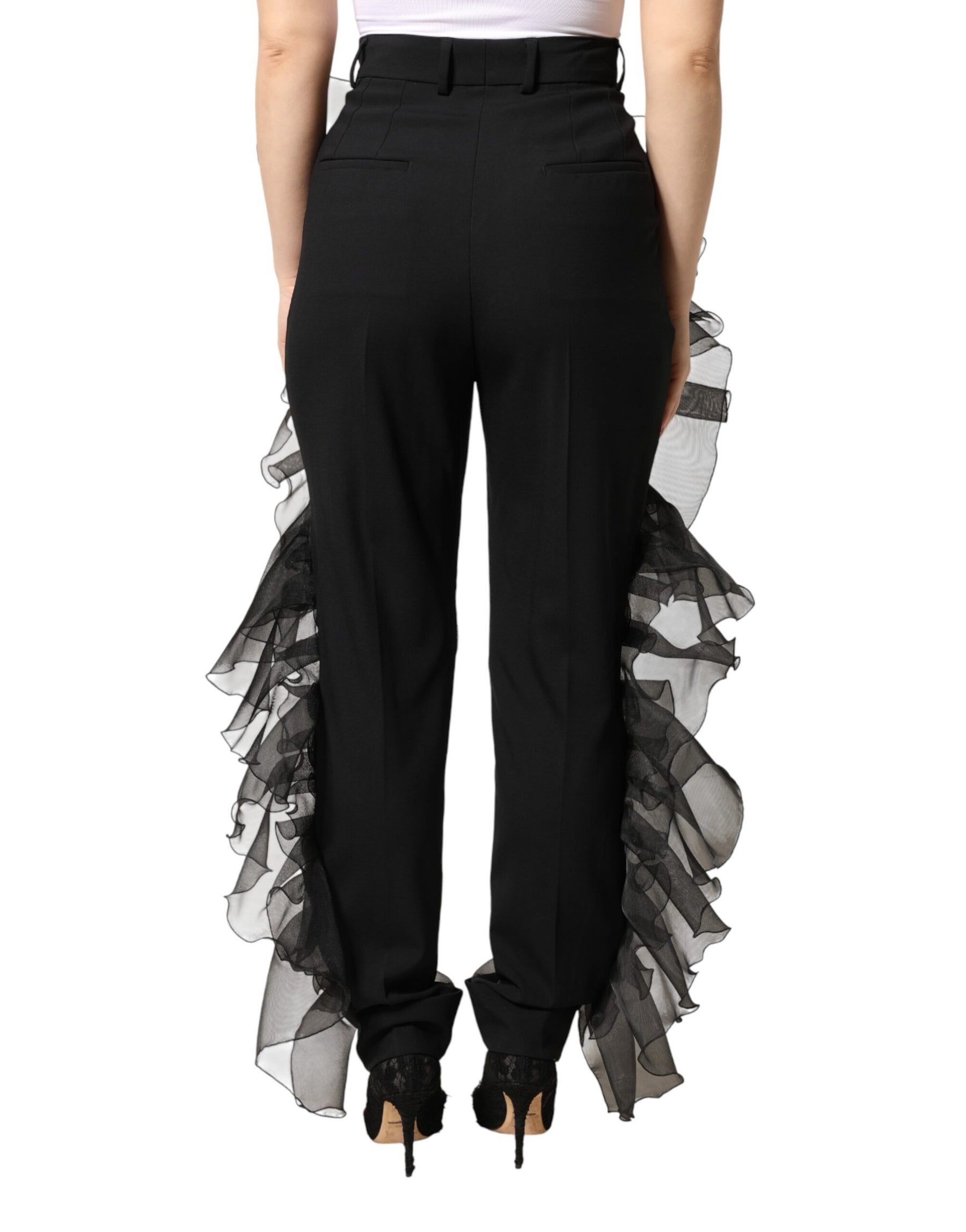 Dolce & Gabbana Black High Waist Tulle Wool Trouser Pants | Regal Royce