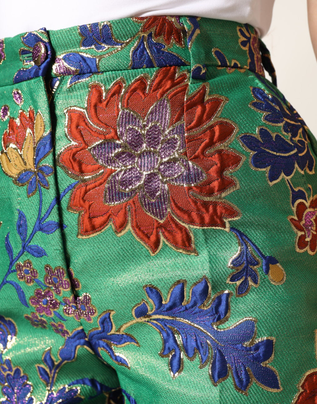 Dolce & Gabbana Green Floral Polyester BootCut Trouser Pants