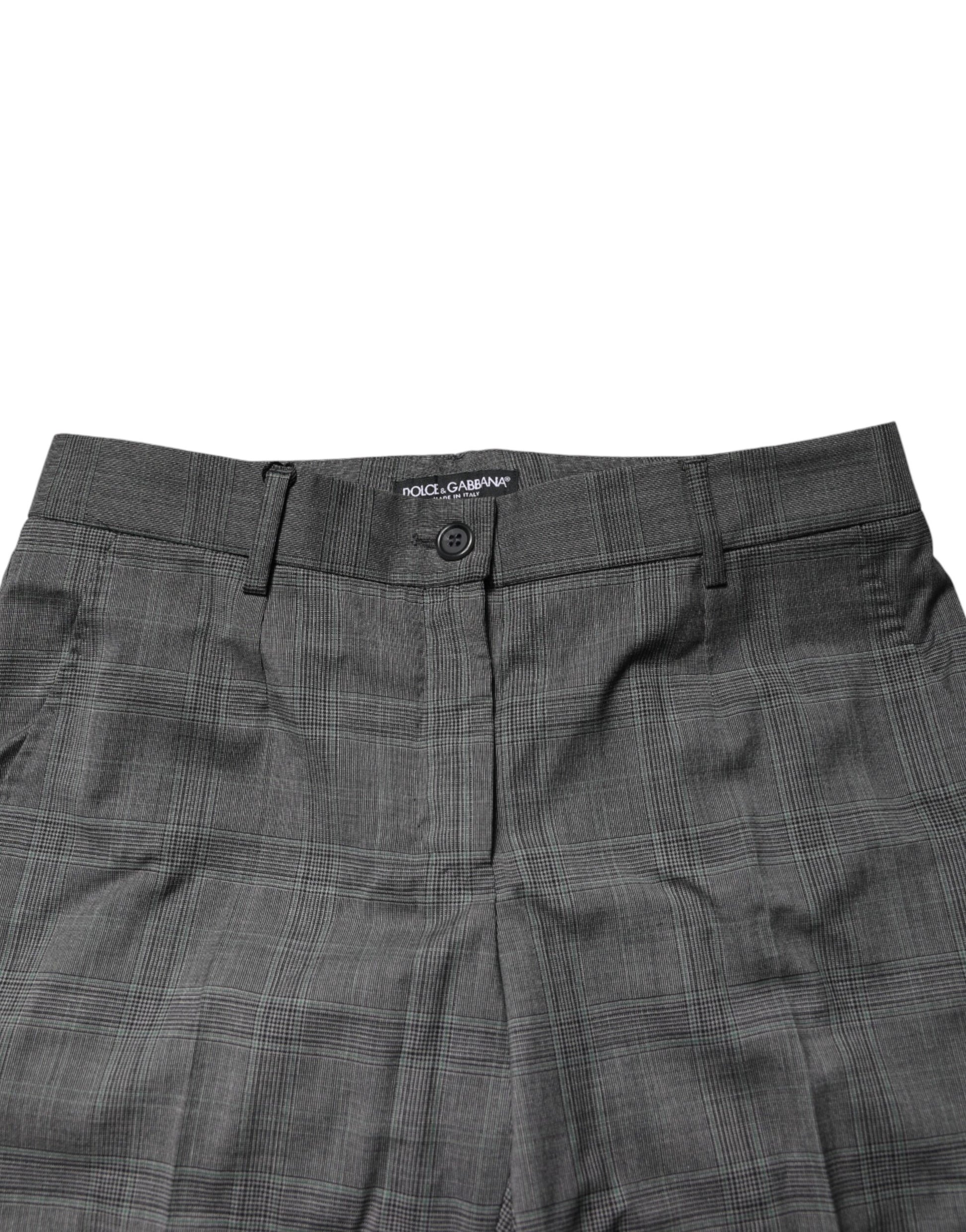 Dolce & Gabbana Dark Gray Check Tartan VirginWool Dress Pants