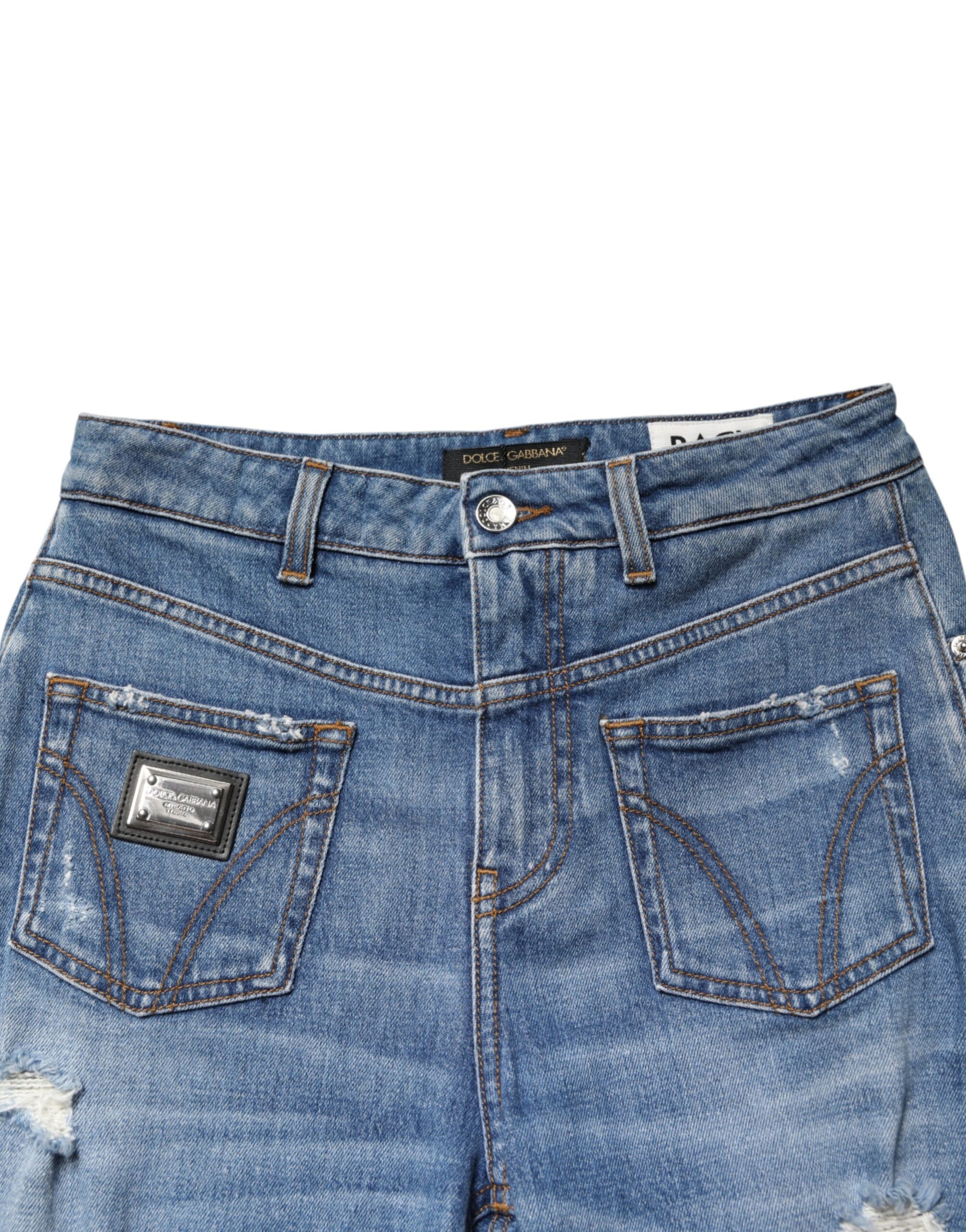 Dolce & Gabbana Blue Distressed Washed Cotton Denim Jeans | Regal Royce