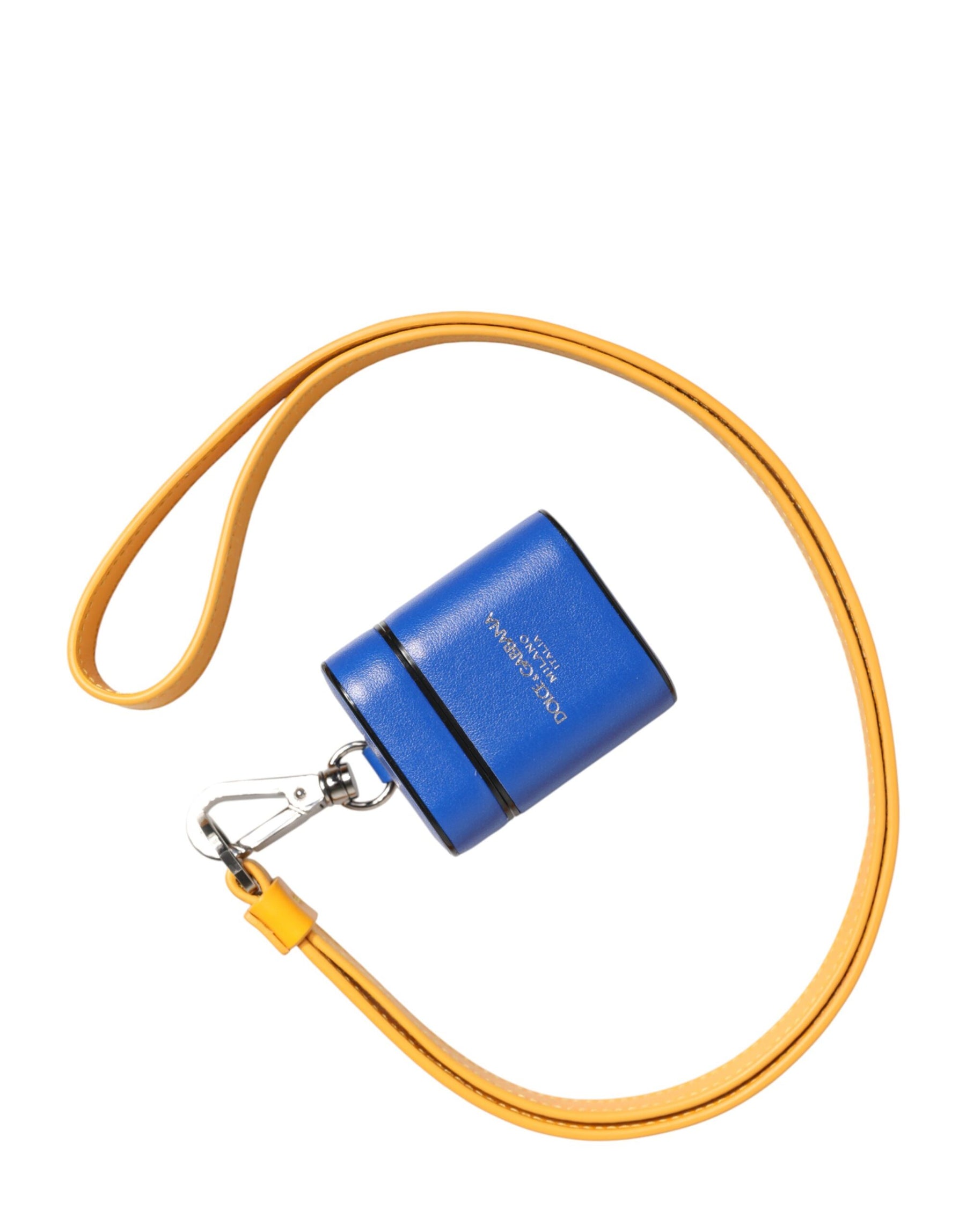 Dolce & Gabbana Blue Yellow Calfskin Leather Logo Strap Men Airpods Case | Regal Royce