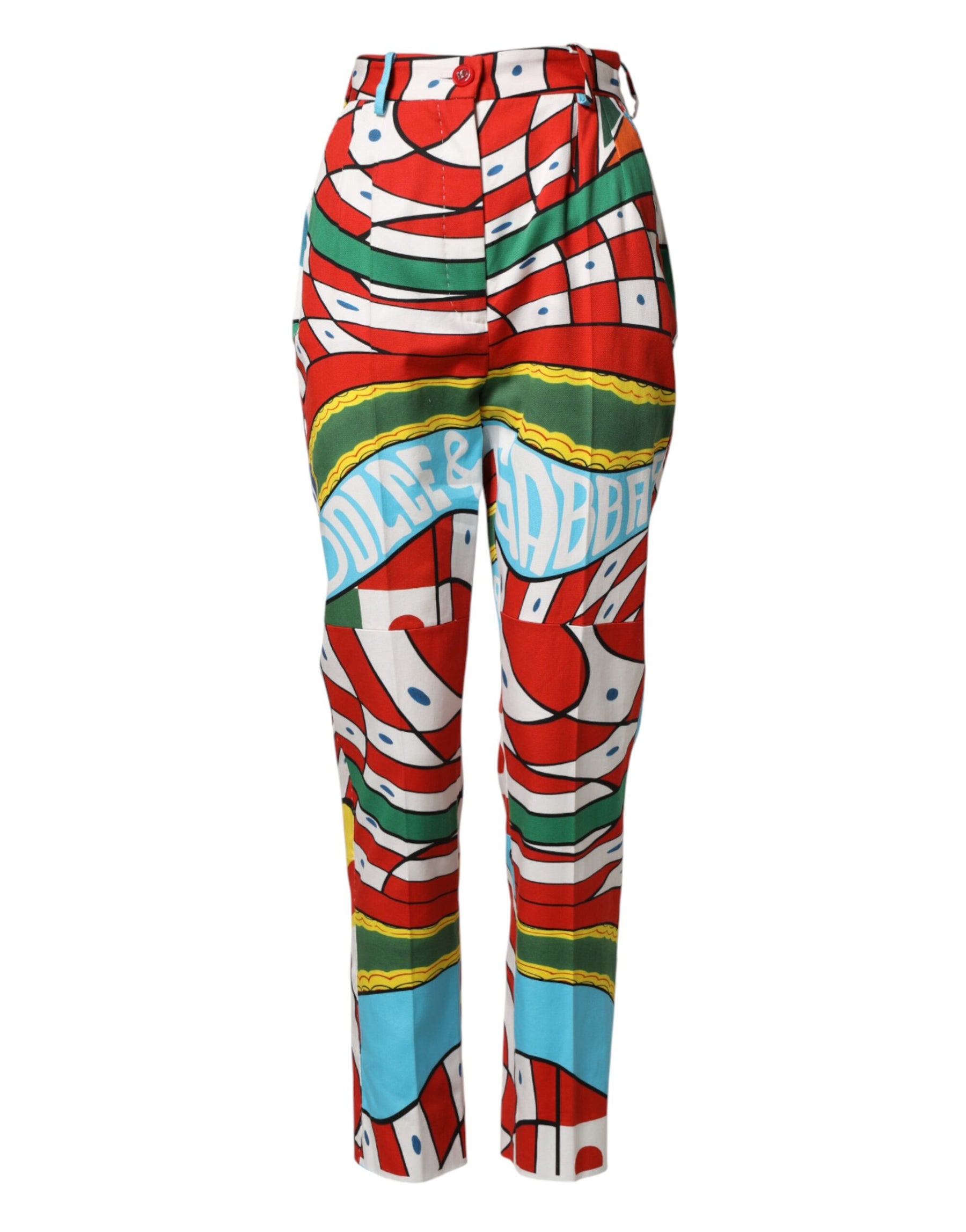 Dolce & Gabbana Multicolor Geometric Pattern Straight Pants | Regal Royce