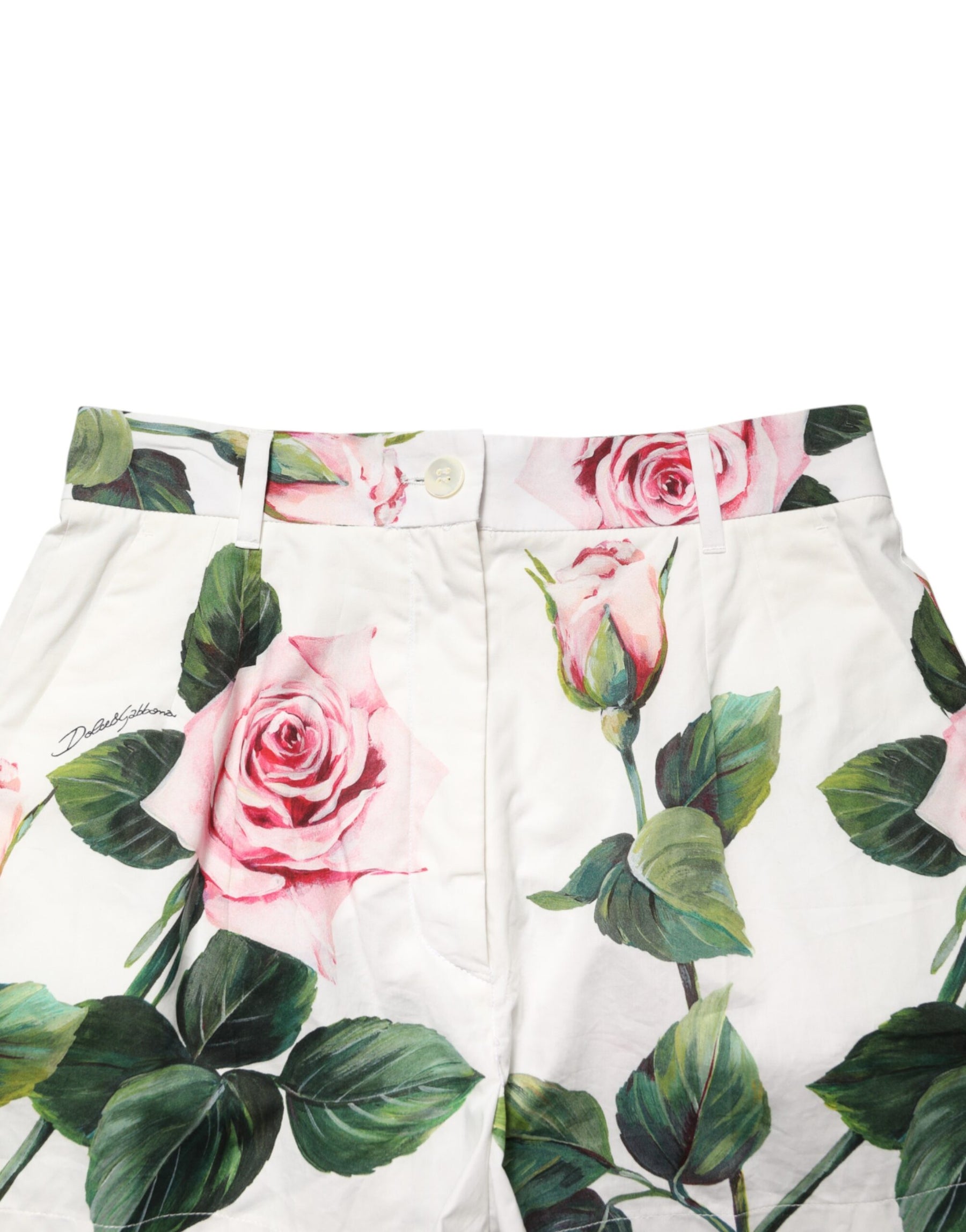 Dolce & Gabbana White Floral Print High Waist Hotpants Short | Regal Royce