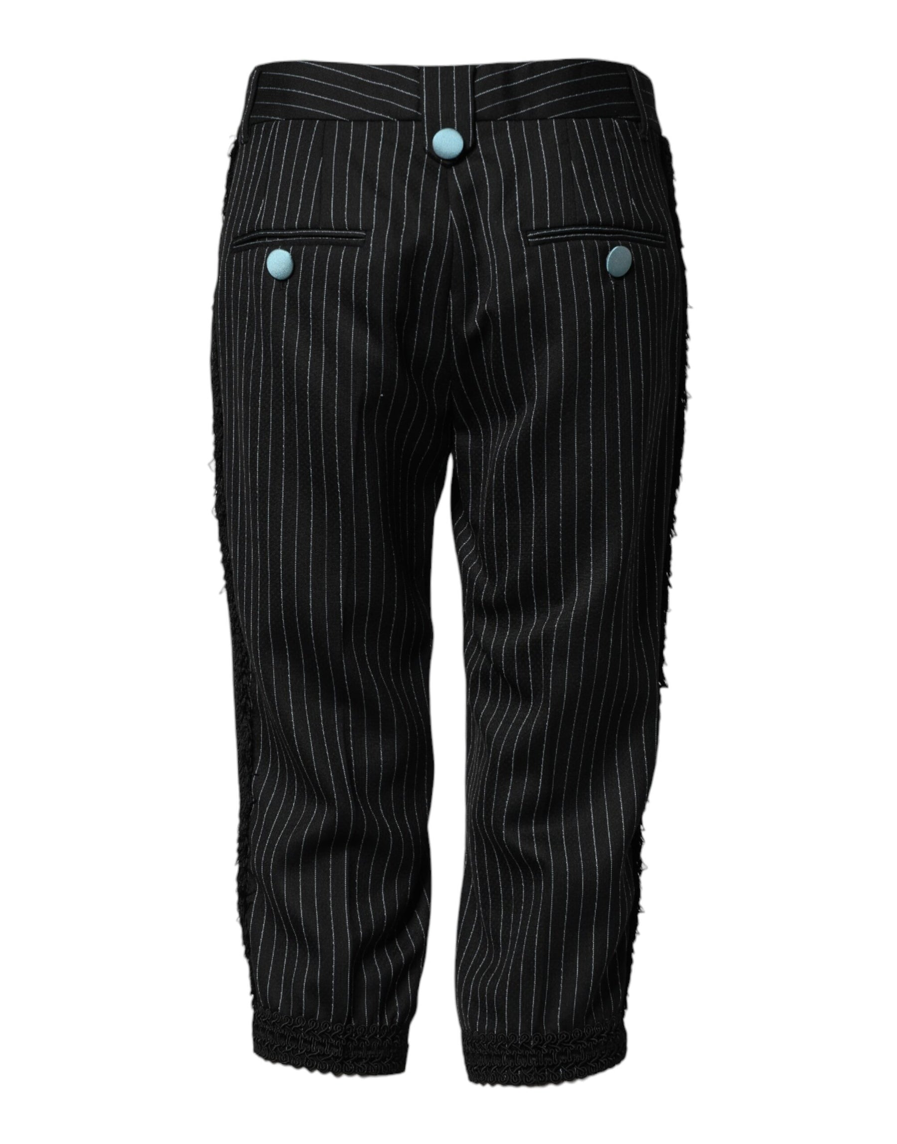 Dolce & Gabbana Black Wool Stripes Cropped Trouser Pants | Regal Royce
