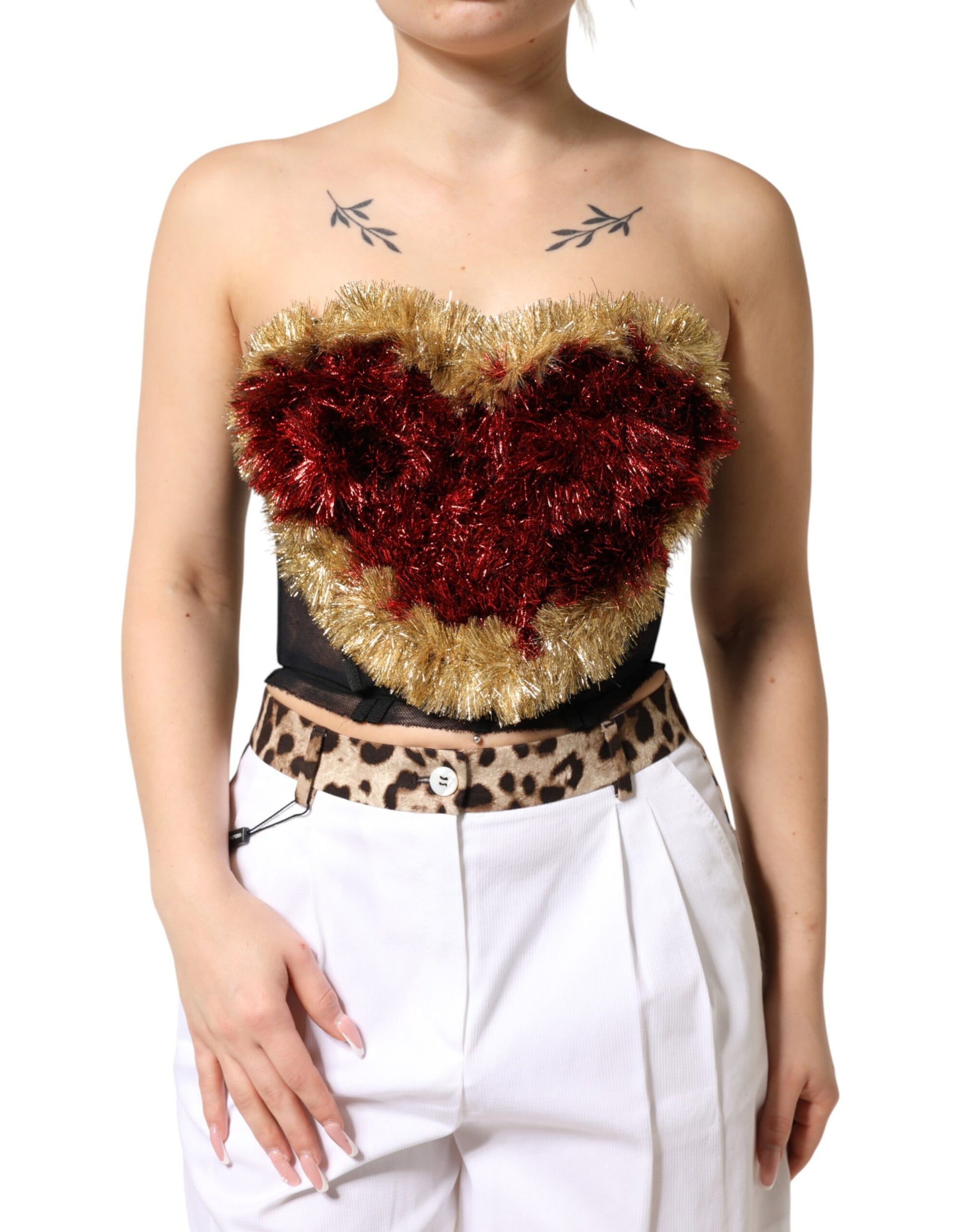 Dolce & Gabbana Black Gold Heart Bustier Corset Tinsel Top