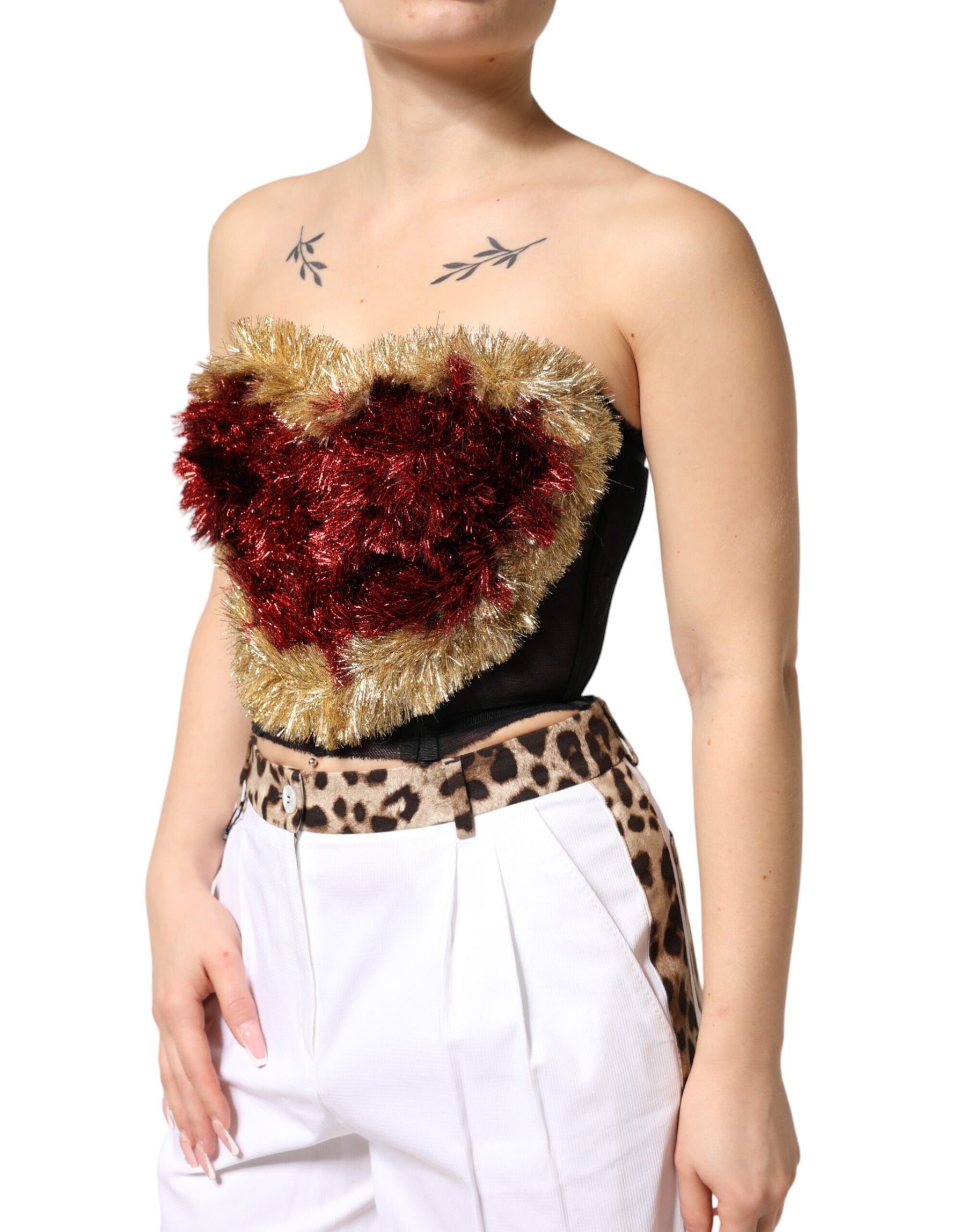 Dolce & Gabbana Black Gold Heart Bustier Corset Tinsel Top | Regal Royce