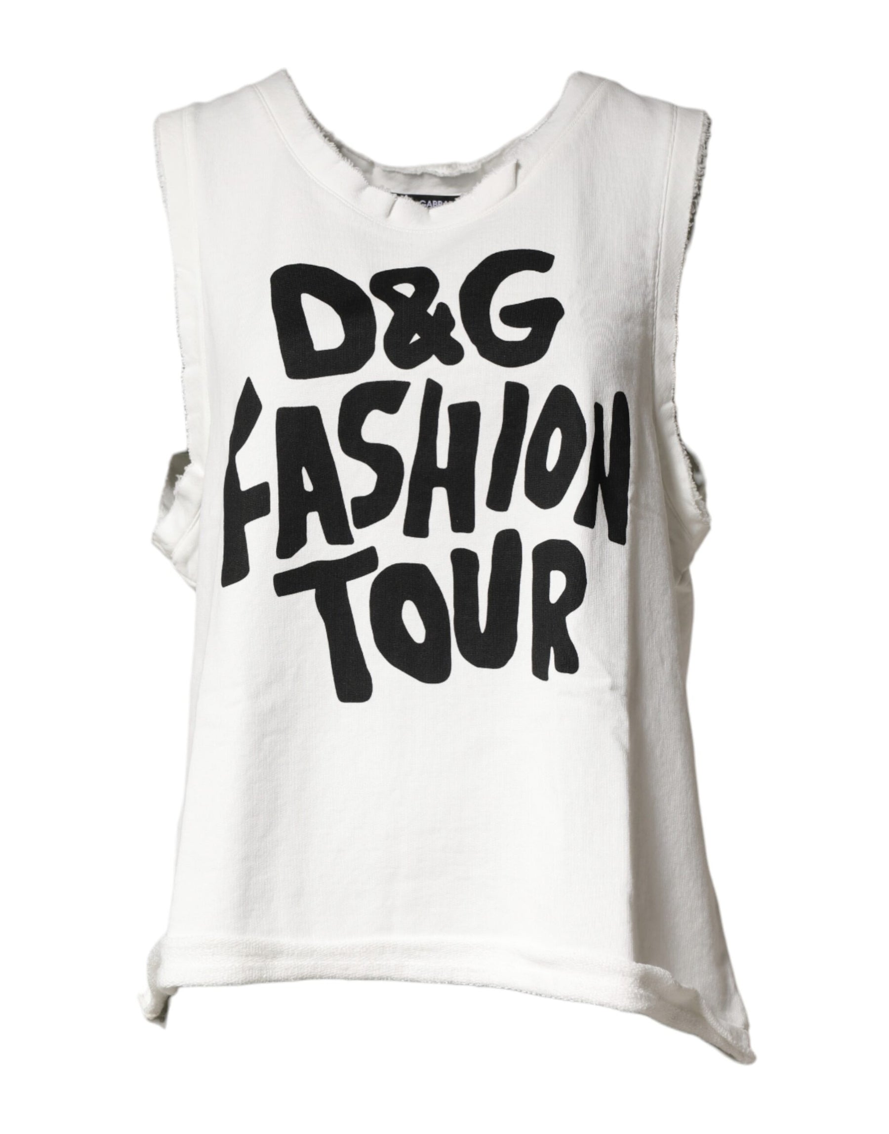 Dolce & Gabbana White Graphic CrewNeck Sleeveless Tank T-shirt | Regal Royce
