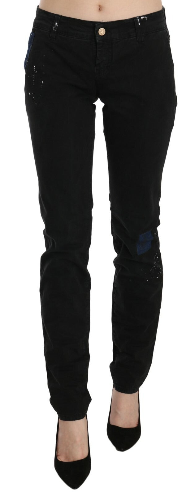 John Galliano Black Low Waist White Paint Skinny Denim Pants Jeans | Regal Royce
