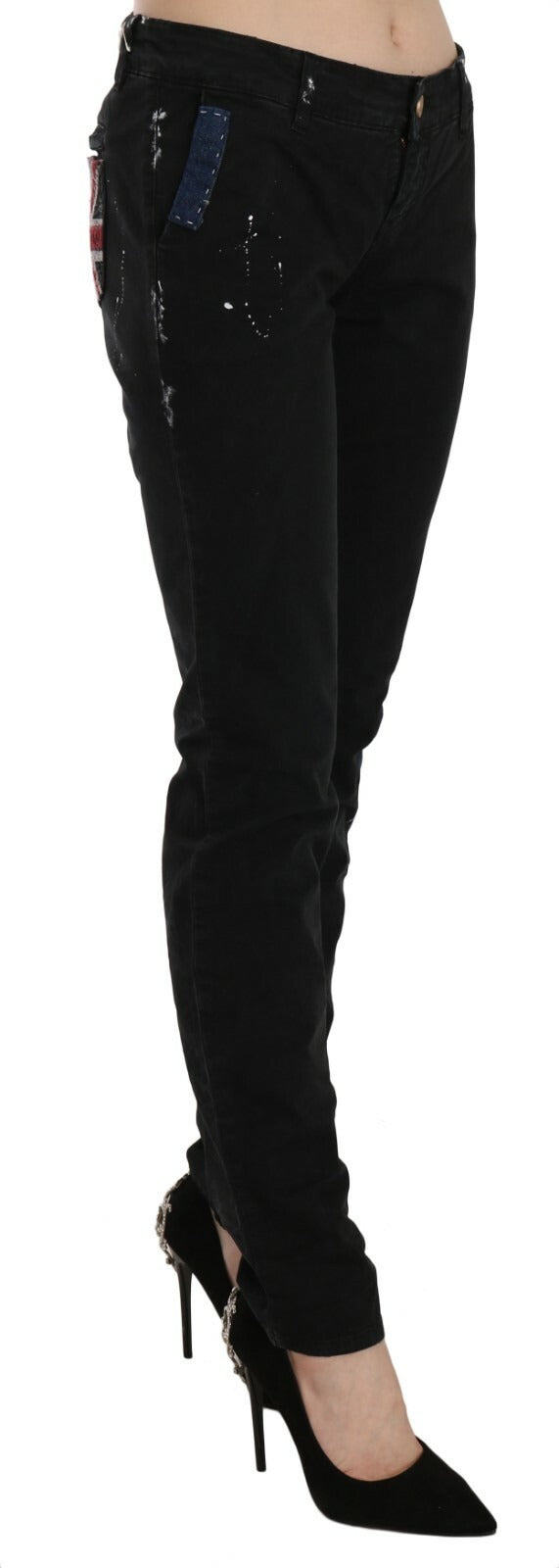 John Galliano Black Low Waist White Paint Skinny Denim Pants Jeans | Regal Royce