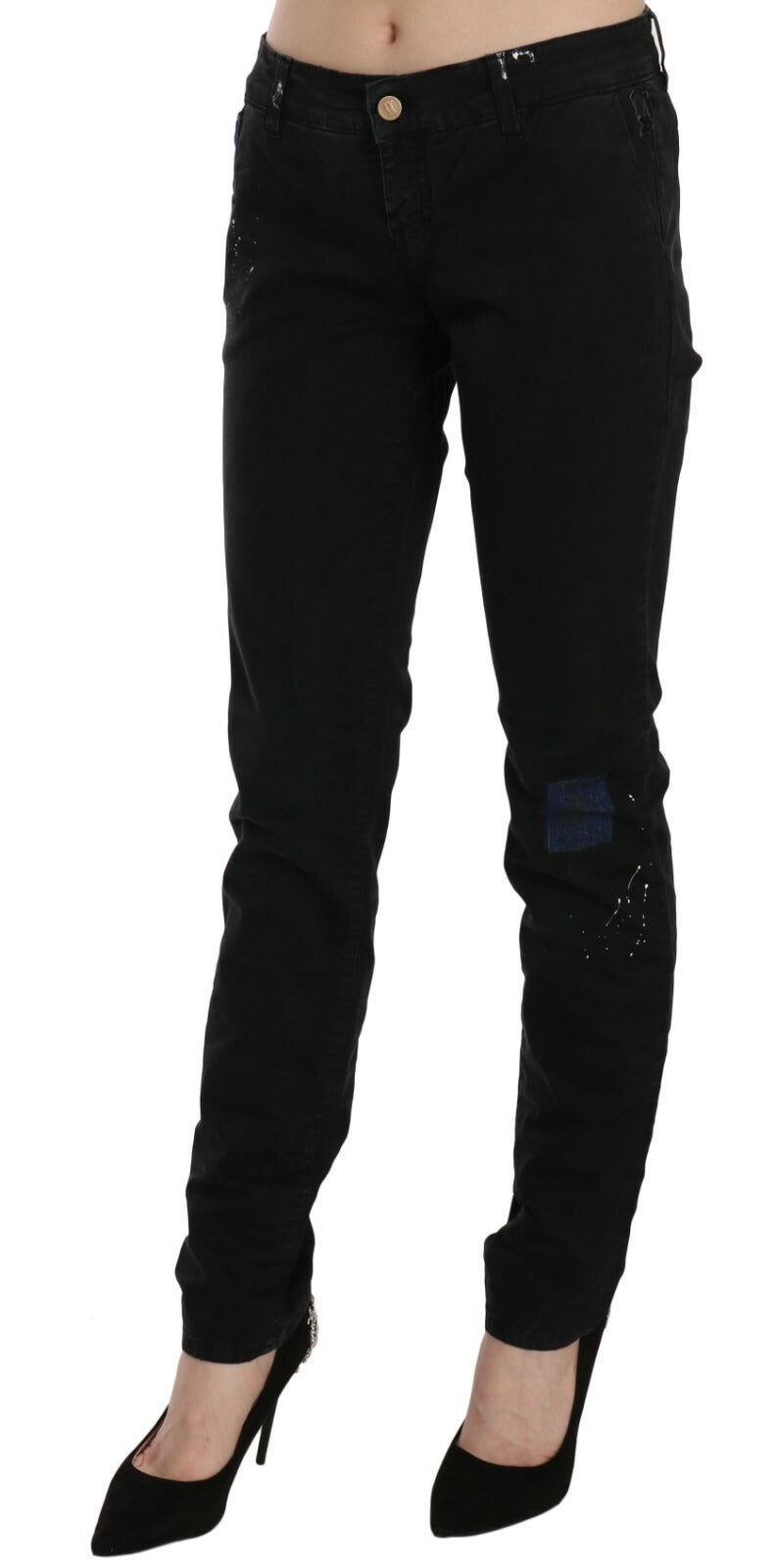 John Galliano Black Low Waist White Paint Skinny Denim Pants Jeans | Regal Royce