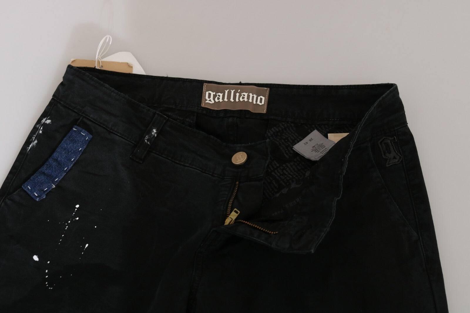 John Galliano Black Low Waist White Paint Skinny Denim Pants Jeans | Regal Royce