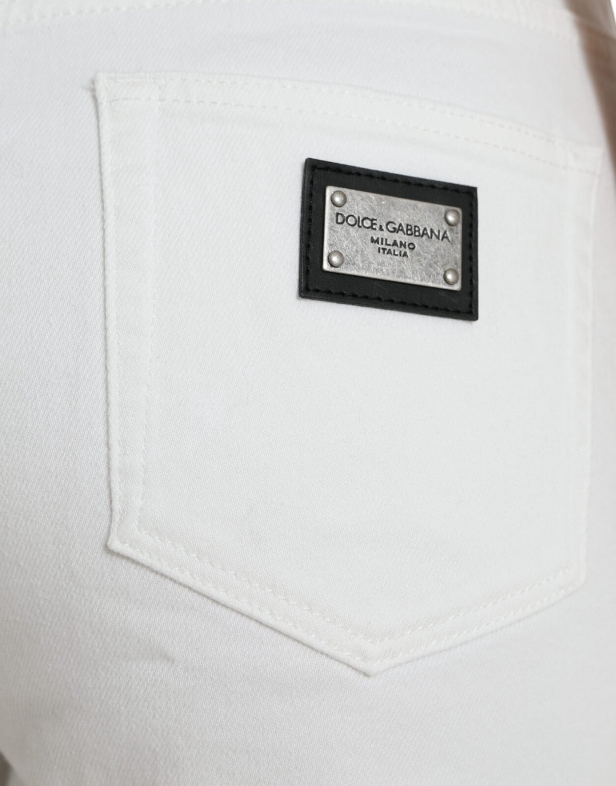 Dolce & Gabbana Wide Leg White Cotton Cropped Denim Jeans | Regal Royce