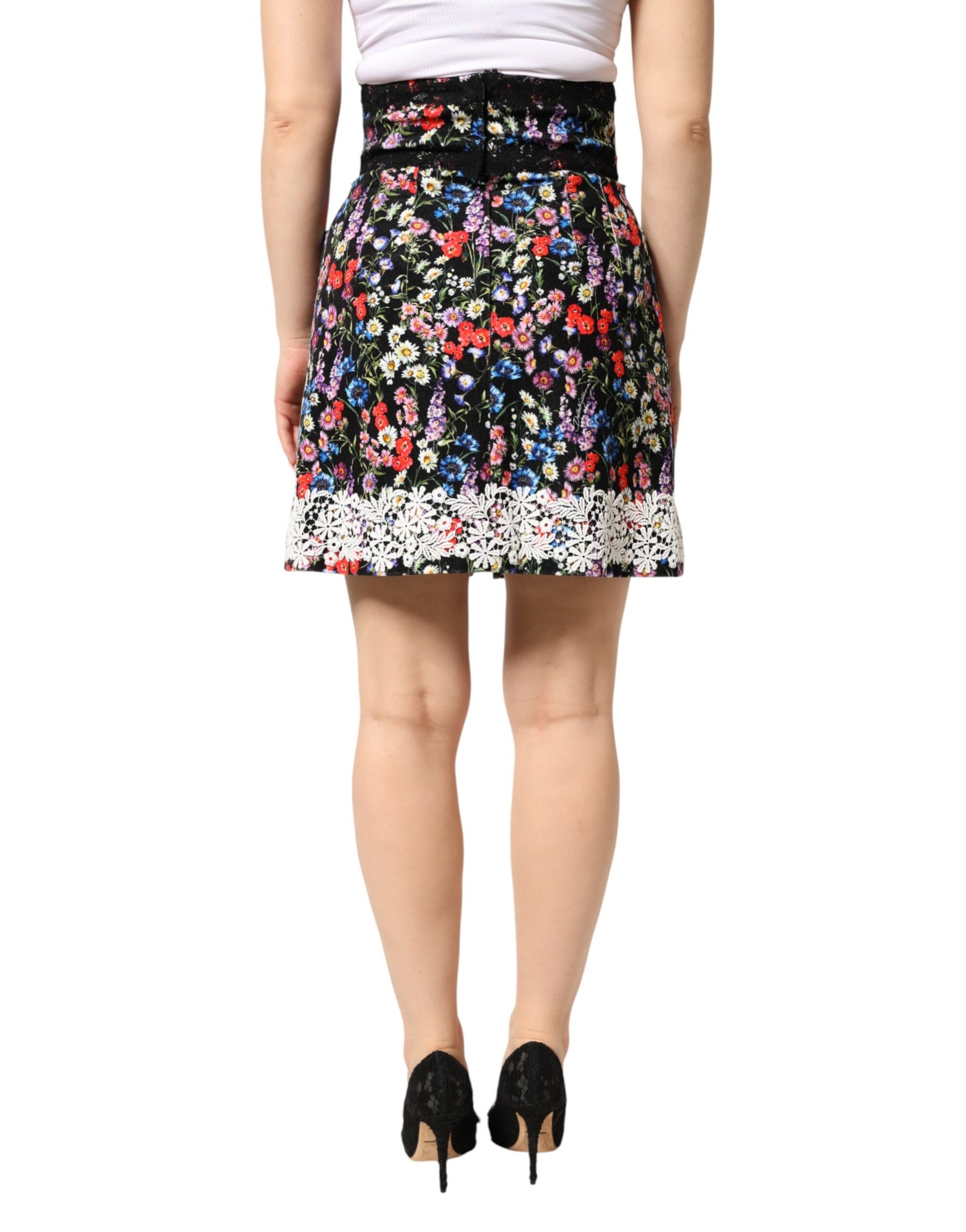 Dolce & Gabbana Black Floral Lace Cotton HighWaist Mini Skirt | Regal Royce