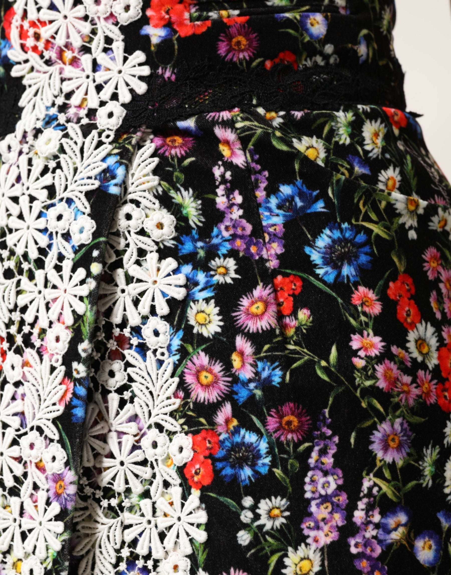 Dolce & Gabbana Black Floral Lace Cotton HighWaist Mini Skirt | Regal Royce