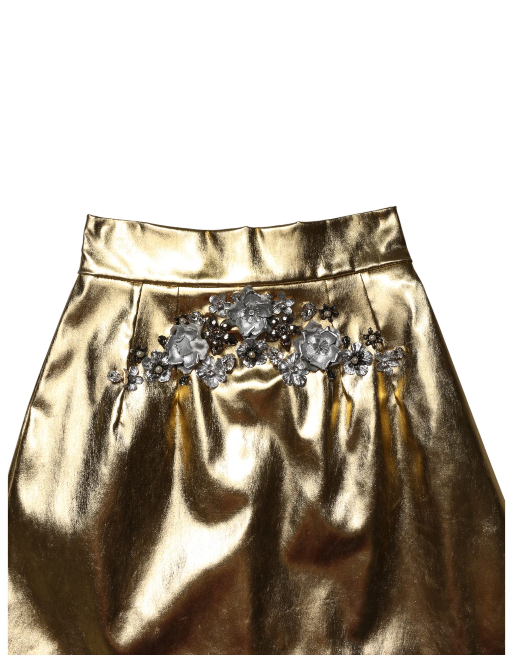 Dolce & Gabbana Gold Acetate Crystal High Waist Mini Skirt | Regal Royce