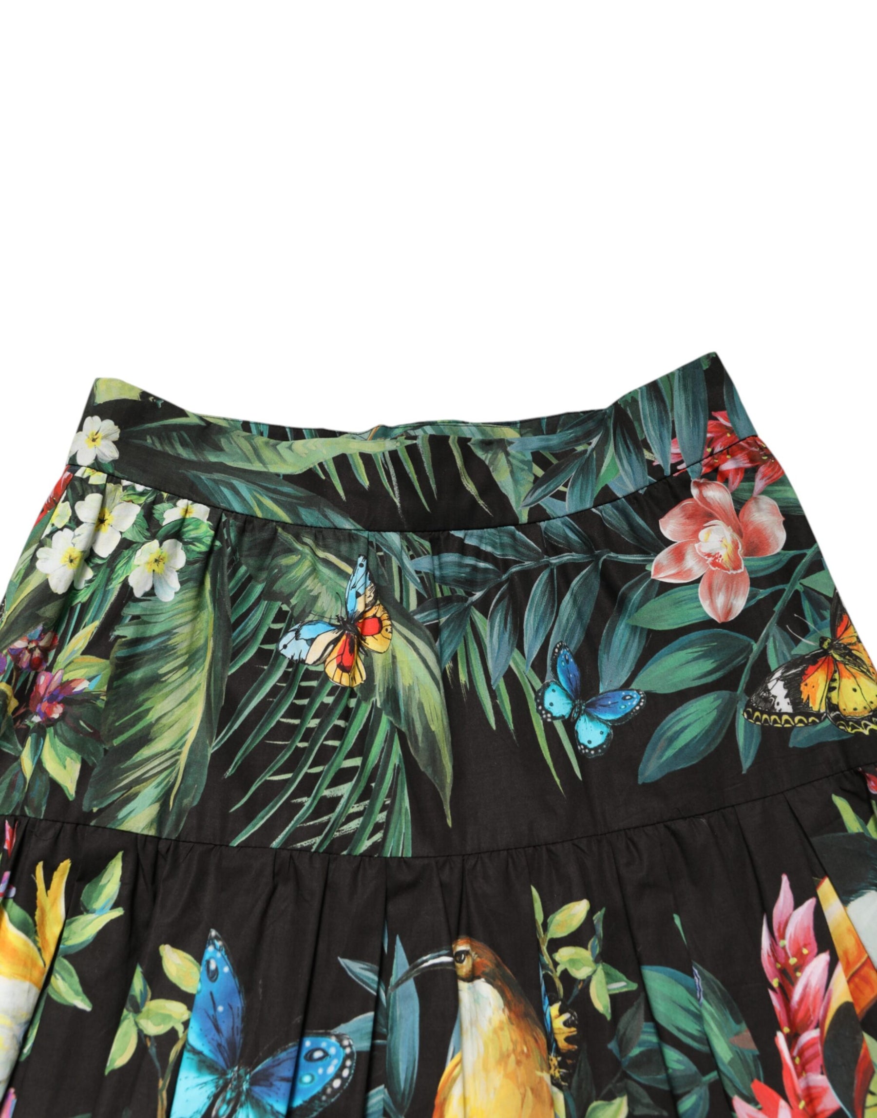 Dolce & Gabbana Black Cotton Floral High Waist Midi Skirt | Regal Royce