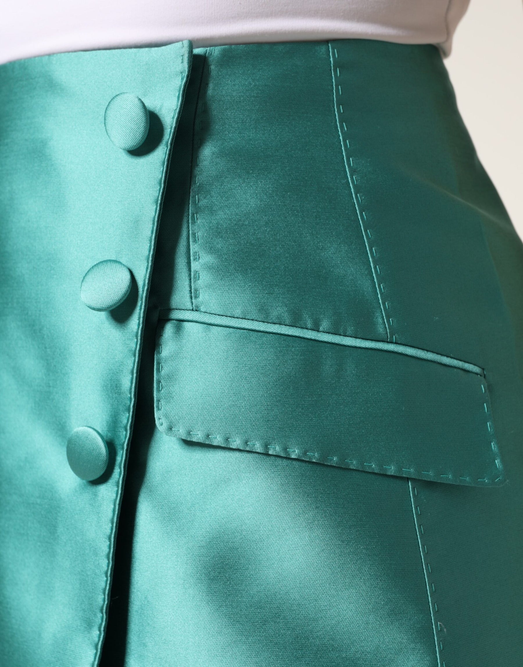 Dolce & Gabbana Green Polyester Button High Waist Mini Skirt | Regal Royce