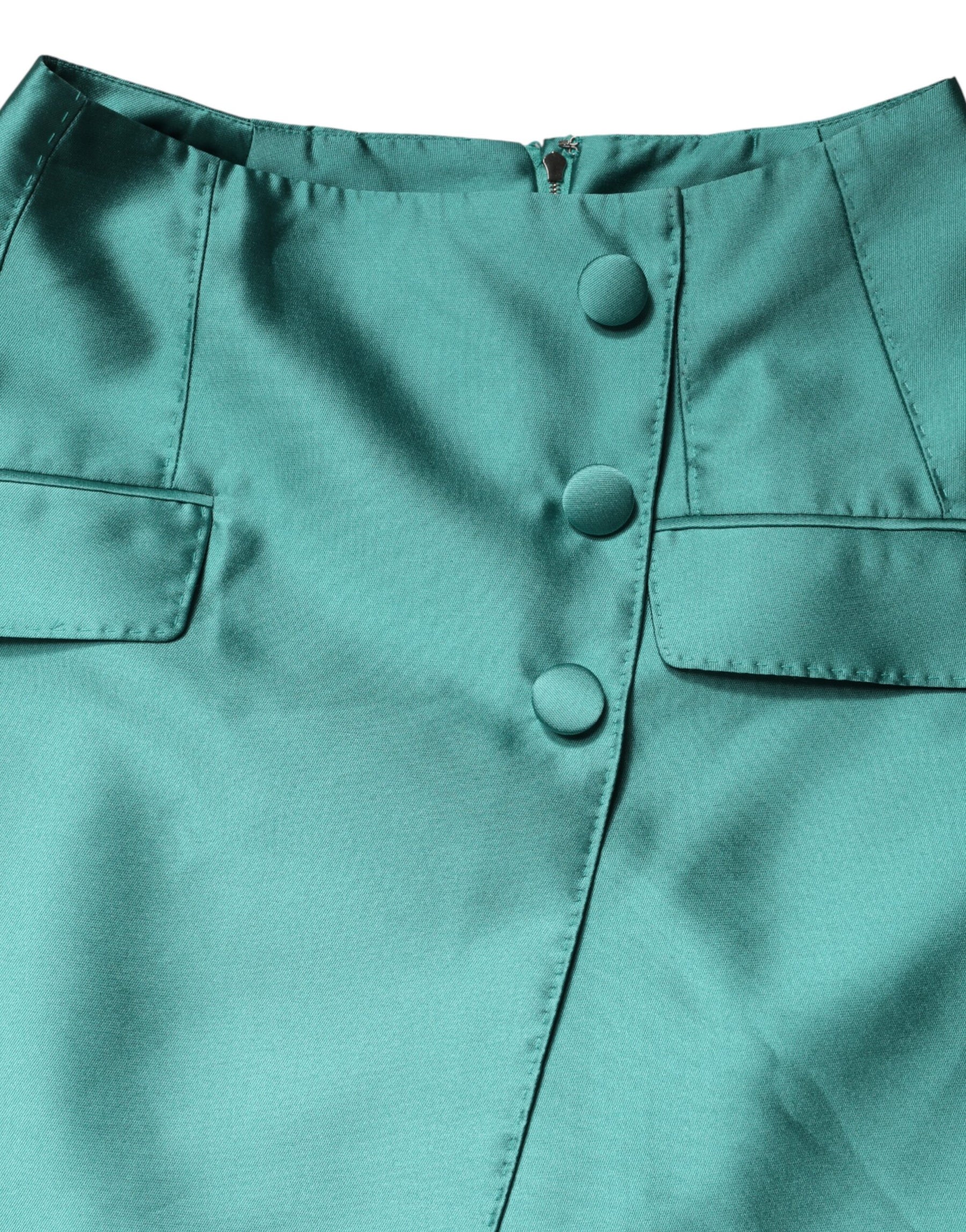 Dolce & Gabbana Green Polyester Button High Waist Mini Skirt | Regal Royce