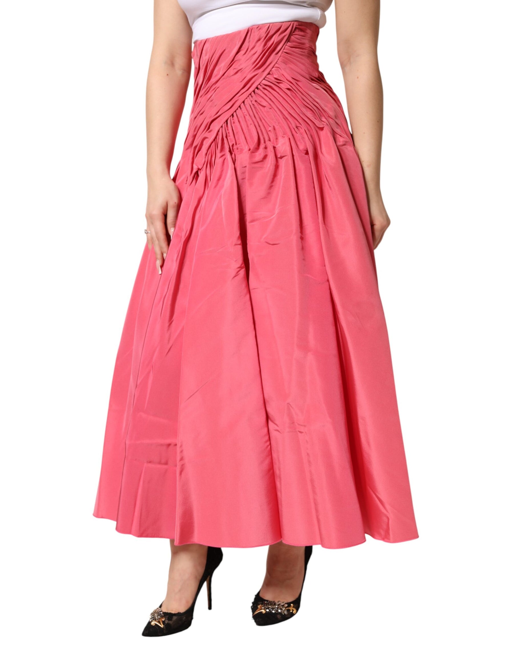 Dolce & Gabbana Pink Silk Pleated High Waist Midi Skirt | Regal Royce