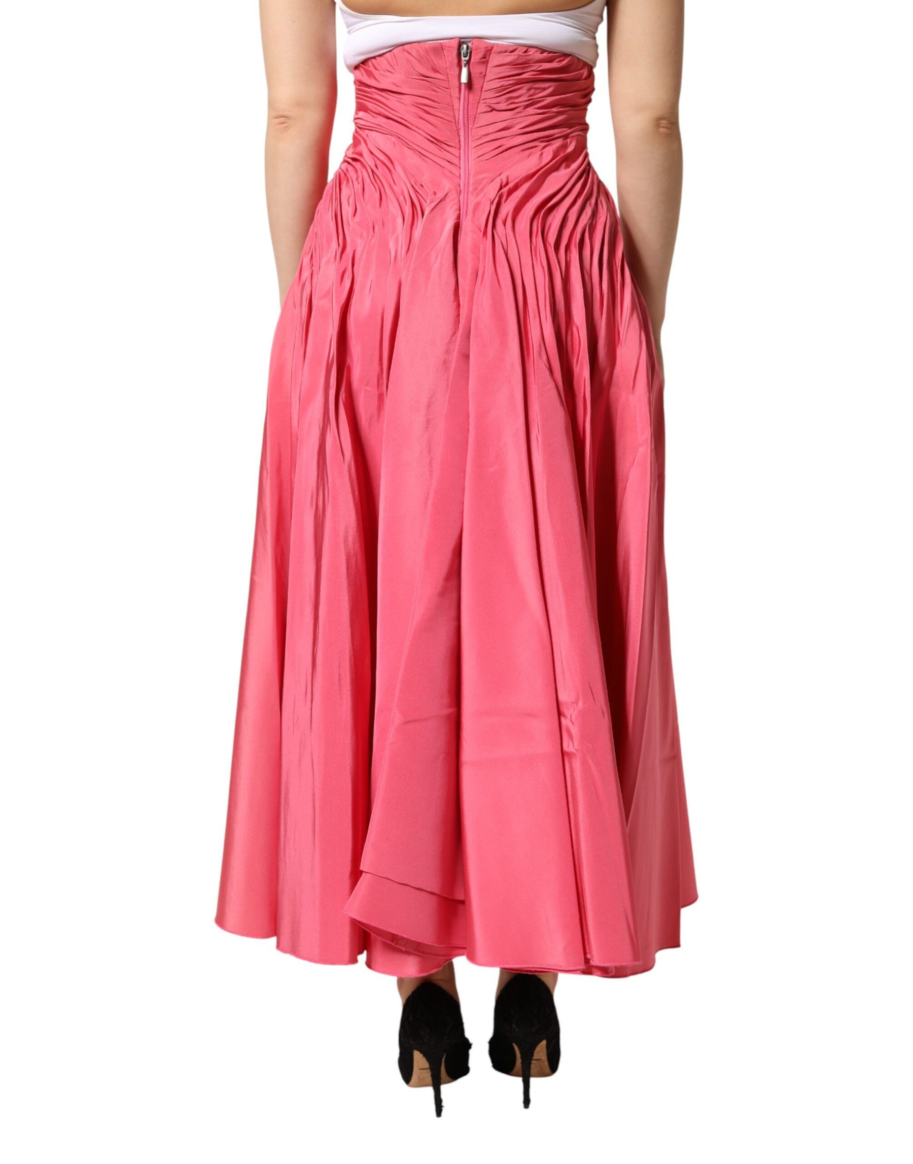 Dolce & Gabbana Pink Silk Pleated High Waist Midi Skirt | Regal Royce