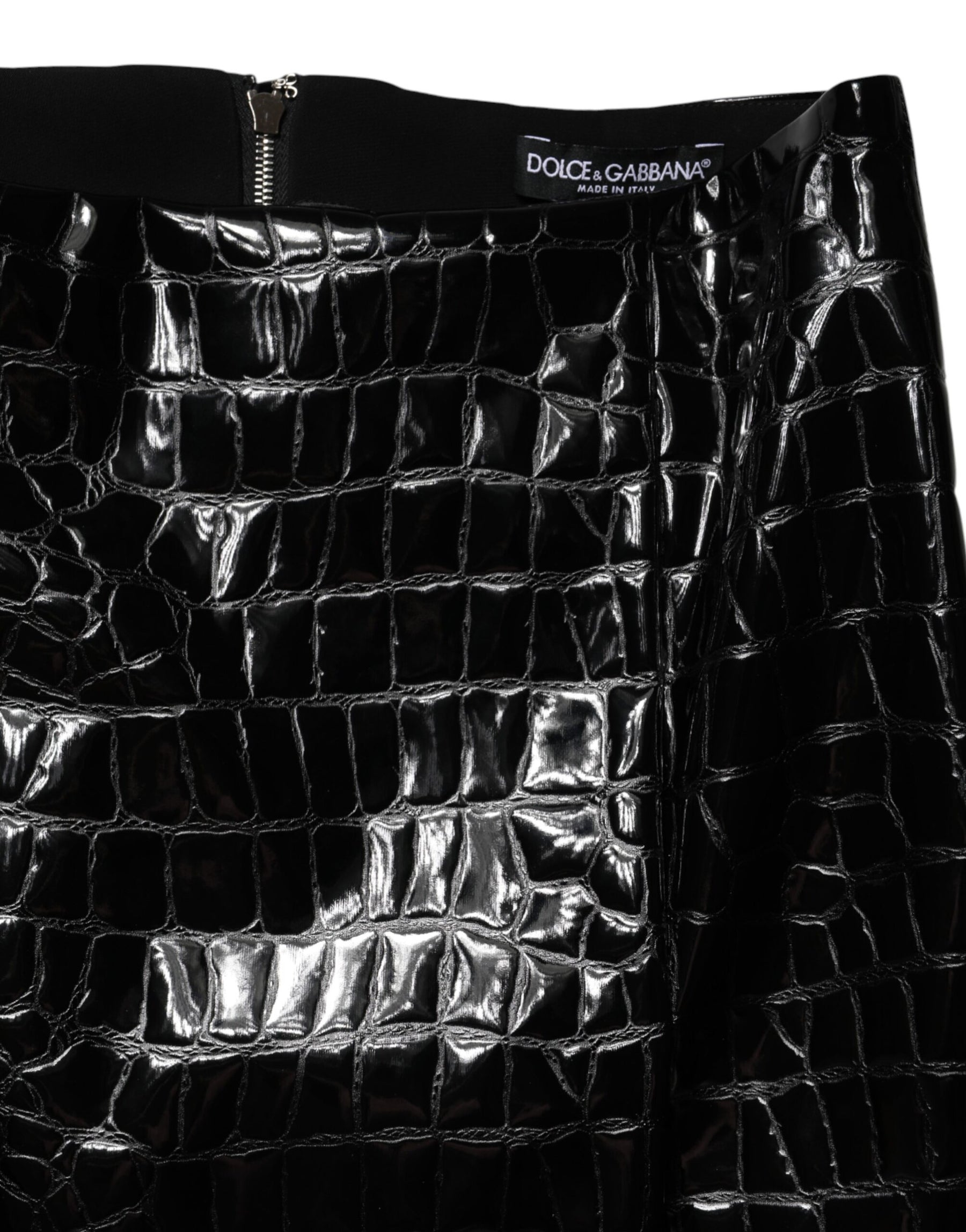 Dolce & Gabbana Black Croc Faux-Leather Mid Waist Midi Skirt | Regal Royce