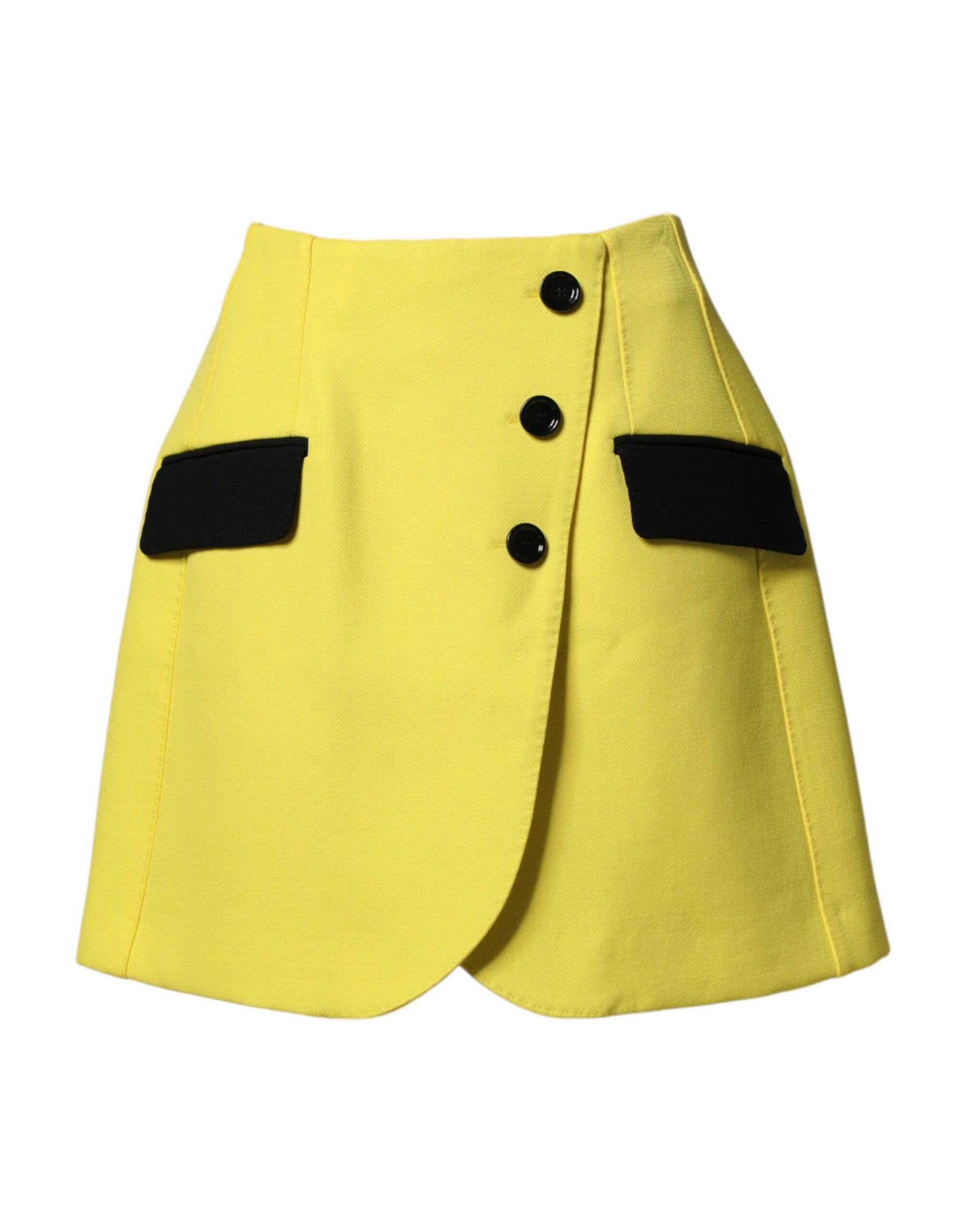 Dolce & Gabbana Yellow Wool Buttoned High Waist Mini Skirt | Regal Royce