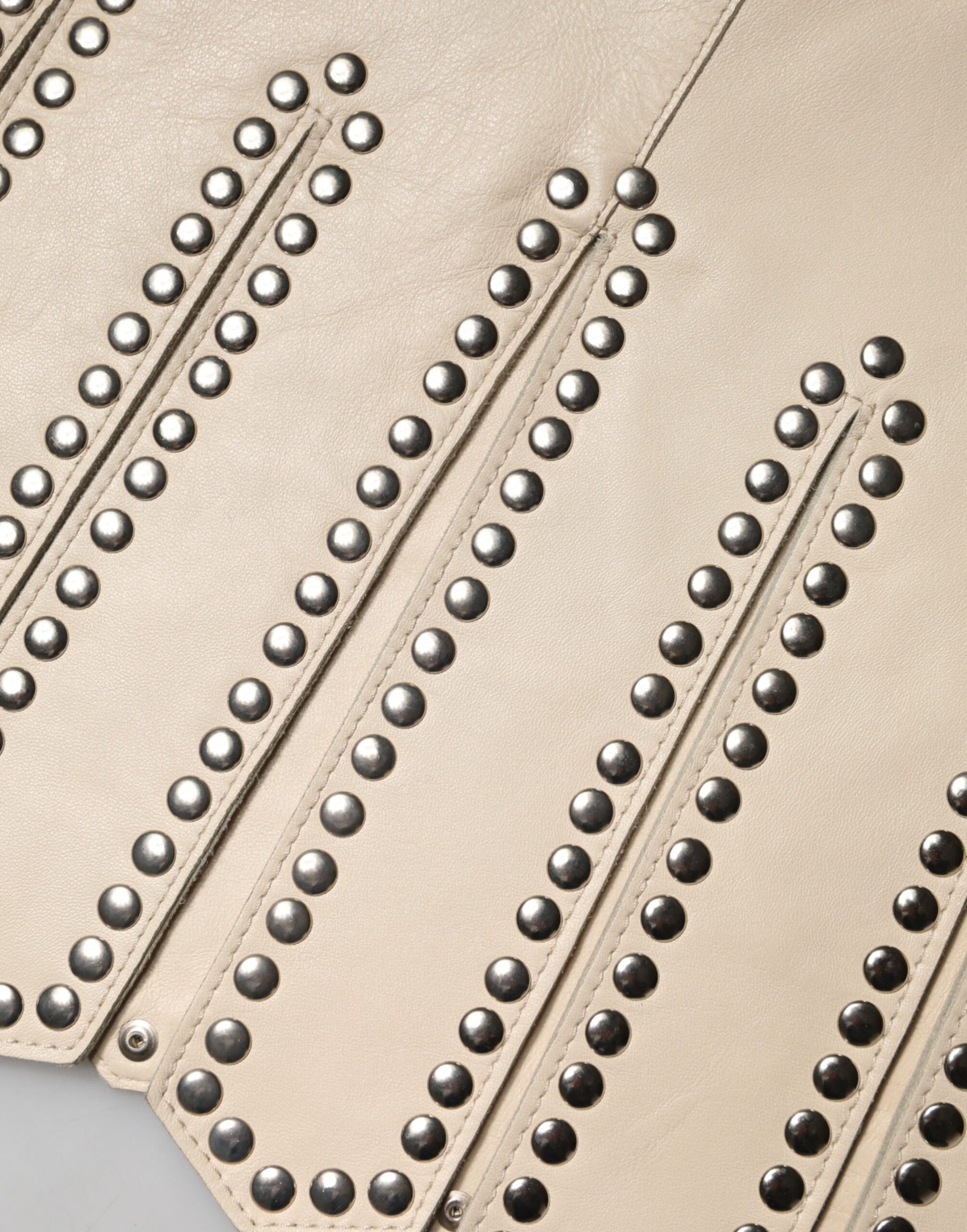 Dolce & Gabbana Beige Leather Studs Mid Waist Mini Skirt