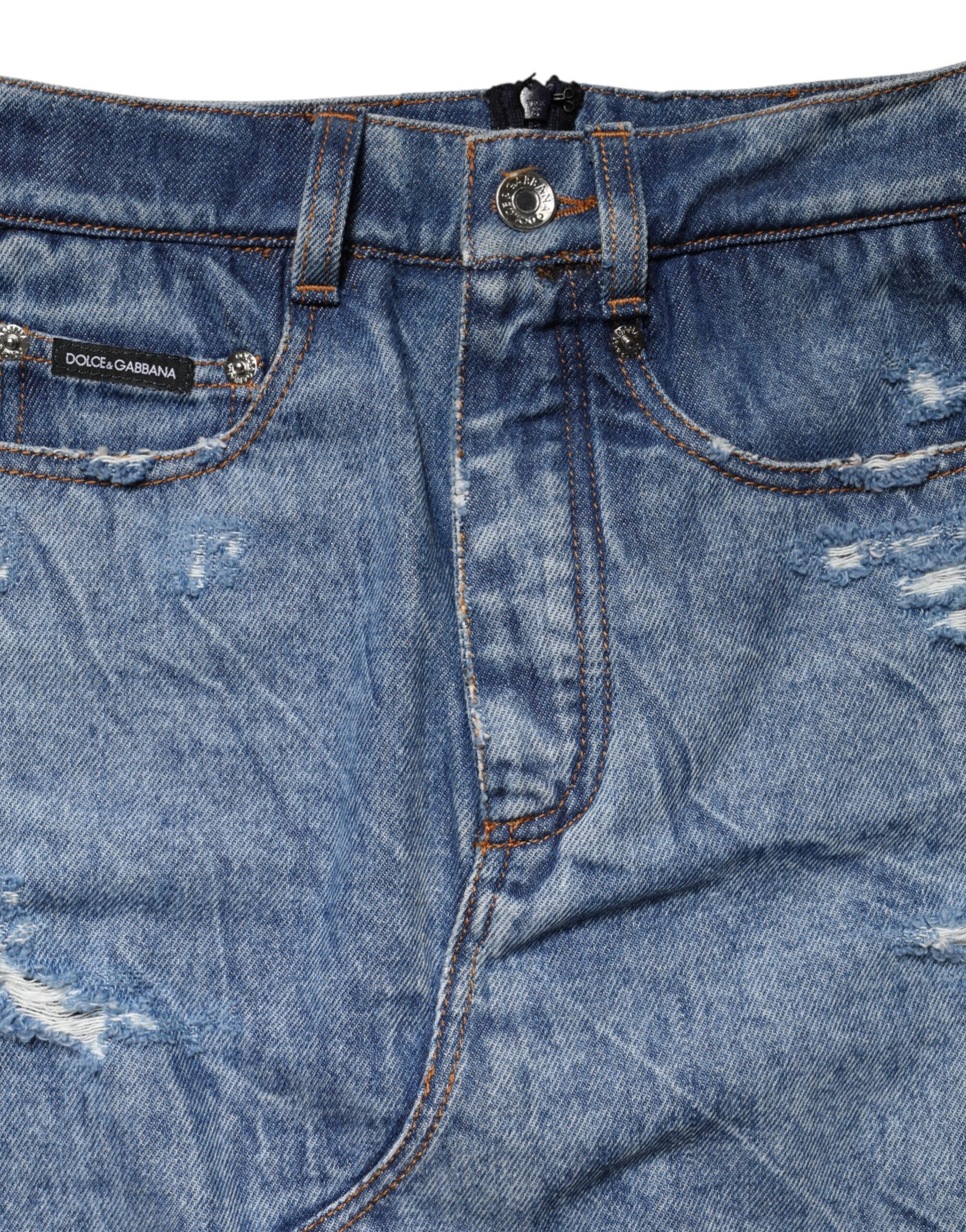 Dolce & Gabbana Blue Black Cotton Denim Sheer Midi Skirt | Regal Royce