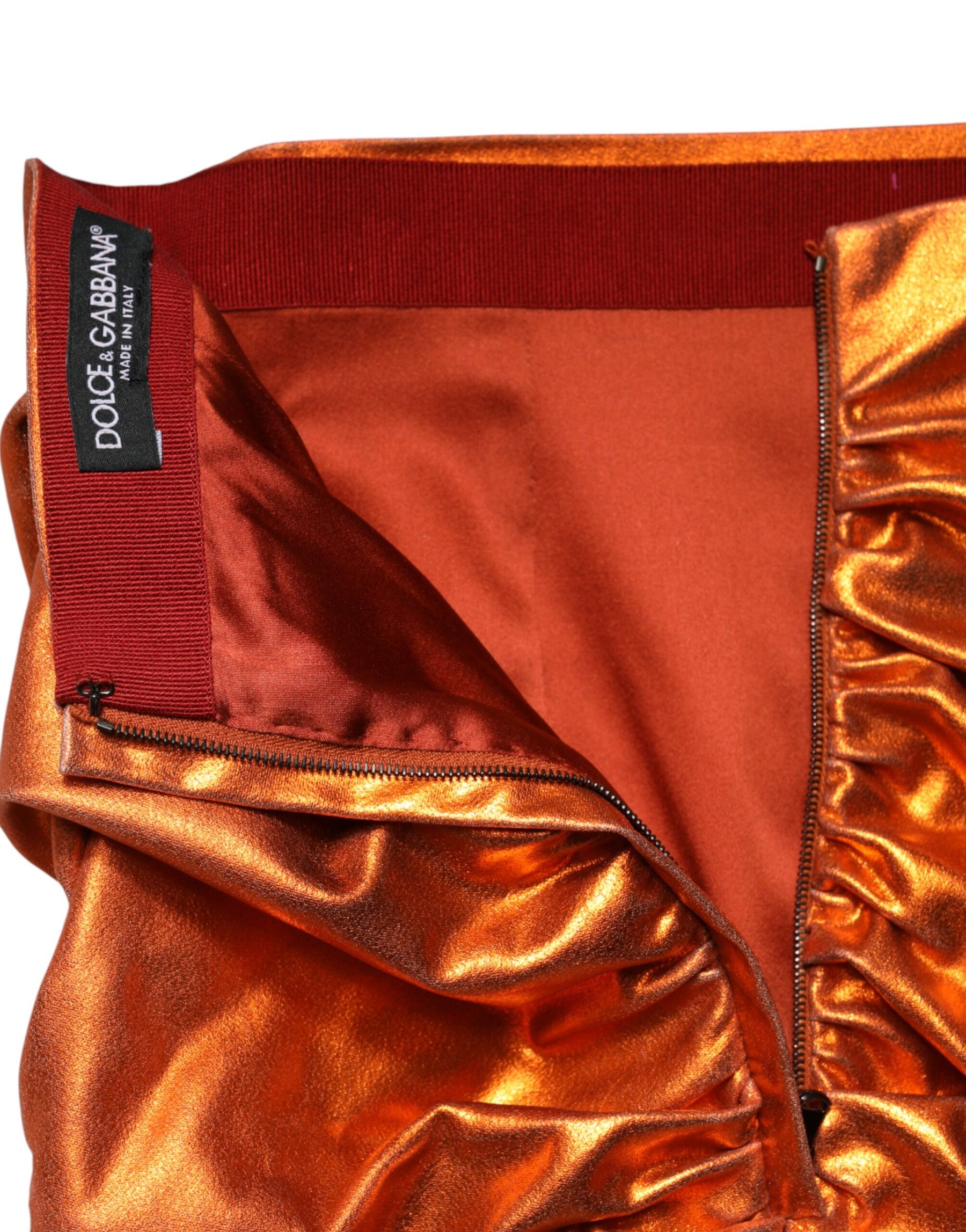 Dolce & Gabbana Metallic Orange Viscose High Waist Mini Skirt | Regal Royce