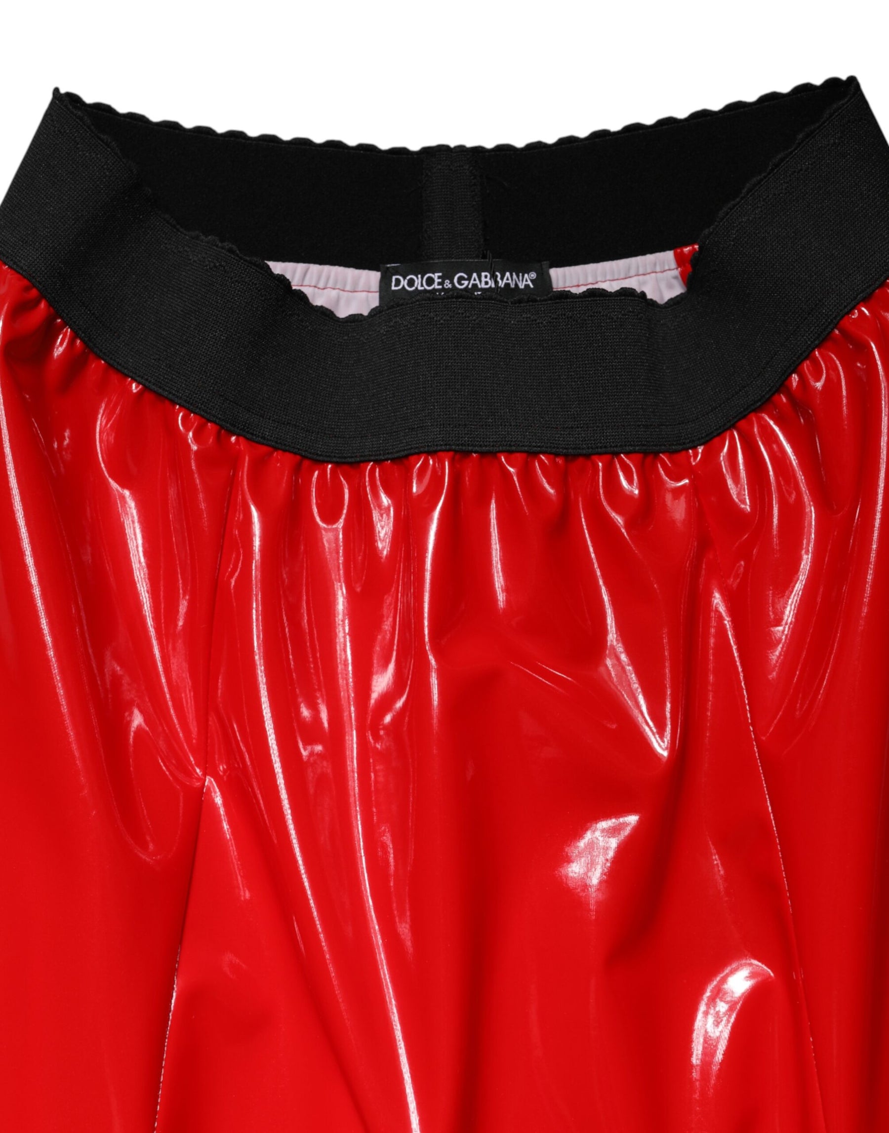 Dolce & Gabbana Glossy Red Polyester High Waist Midi Skirt | Regal Royce